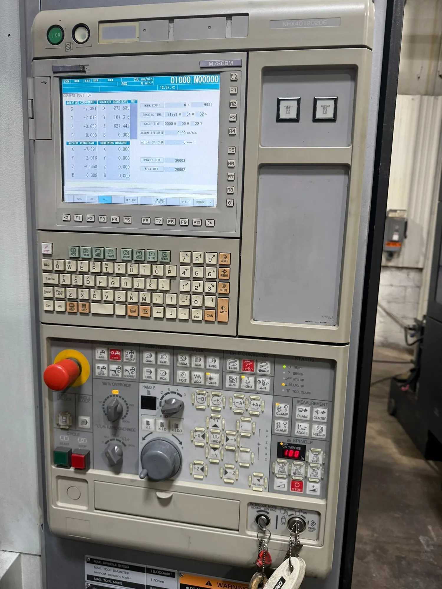 2012 MORI SEIKI NHX4000 HORIZONTAL MACHINING CENTER, 22" X/Y, 26" Z, 12,000 RPM, 40 HP - HORIZONTAL MACHINING CENTERS