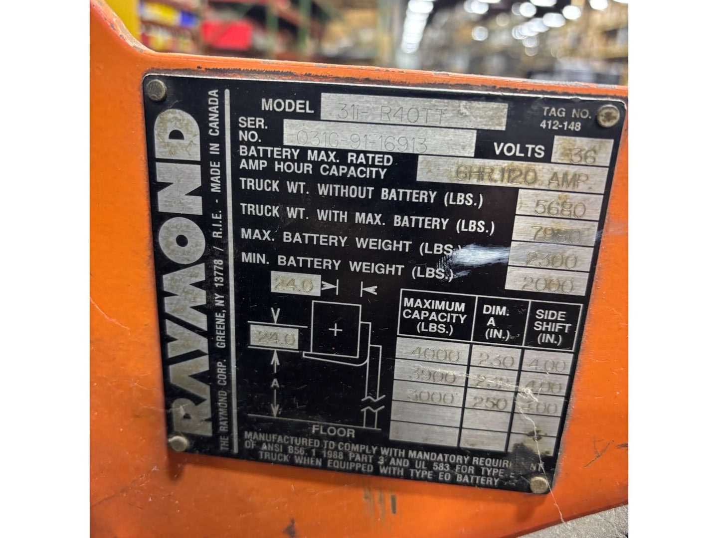 1992 RAYMOND 31I-R40TT FORKLIFT - FORKLIFTS
