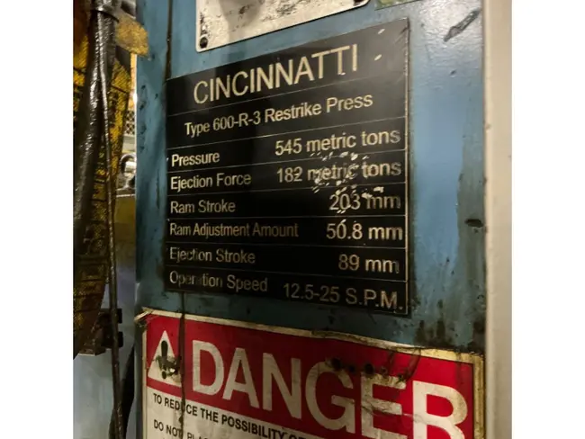 CINCINNATI 600-R-3 600 TON SIZING PRESS - undefined
