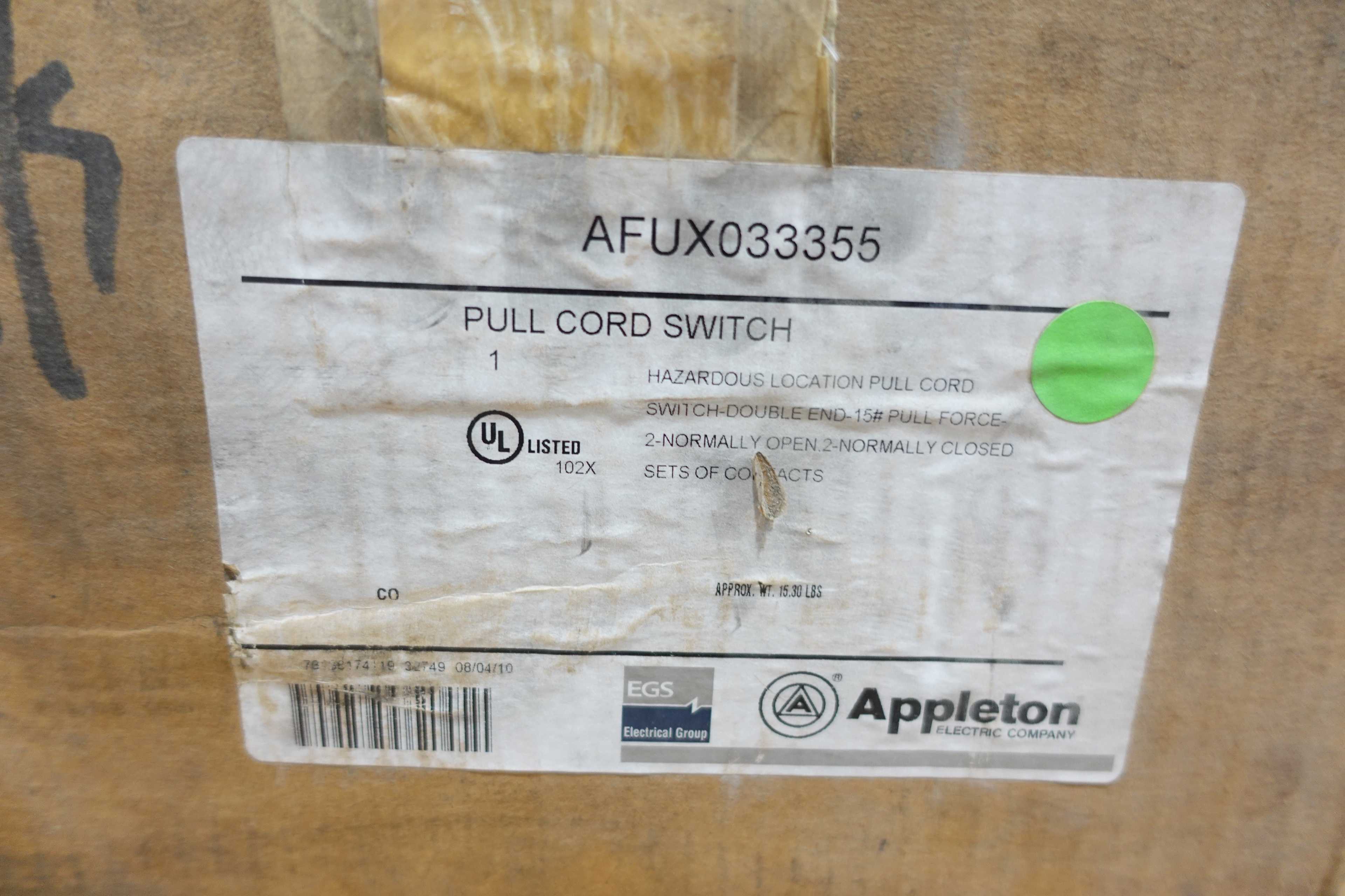 LOT OF 2 APPLETON AFUX033355 PULL CORD SWITCHES - SAFETY SWITCH
