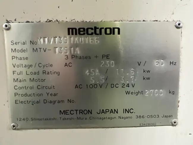 2004 MECTRON MTV-T351A 5 AXIS VERTICAL MACHINING CENTER - undefined
