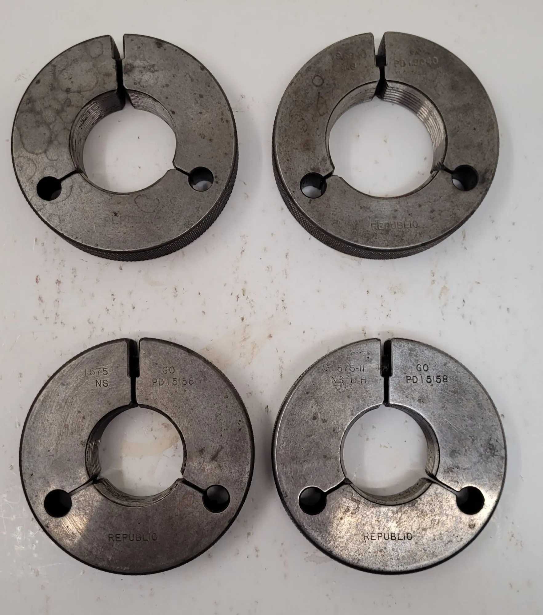 REPUBLIC THREAD RING GAUGES – GO – VARIOUS SIZES – SET OF 4 - MACHINE TOOLING