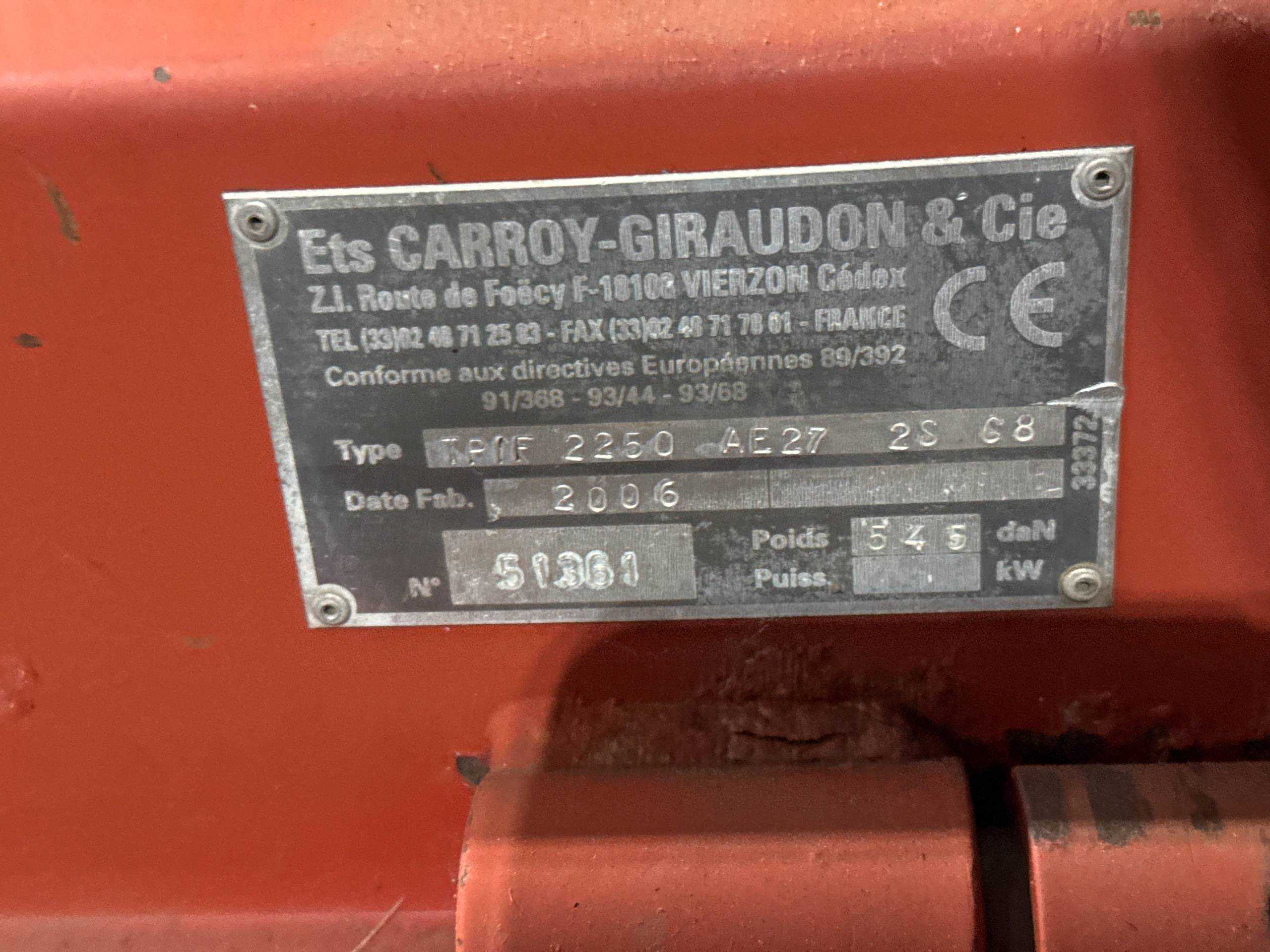2006 CARROY-GIRAUDON TPIF 2250 AE27 2S 68 FLAIL - CONSTRUCTION EQUIPMENT ATTACHMENTS