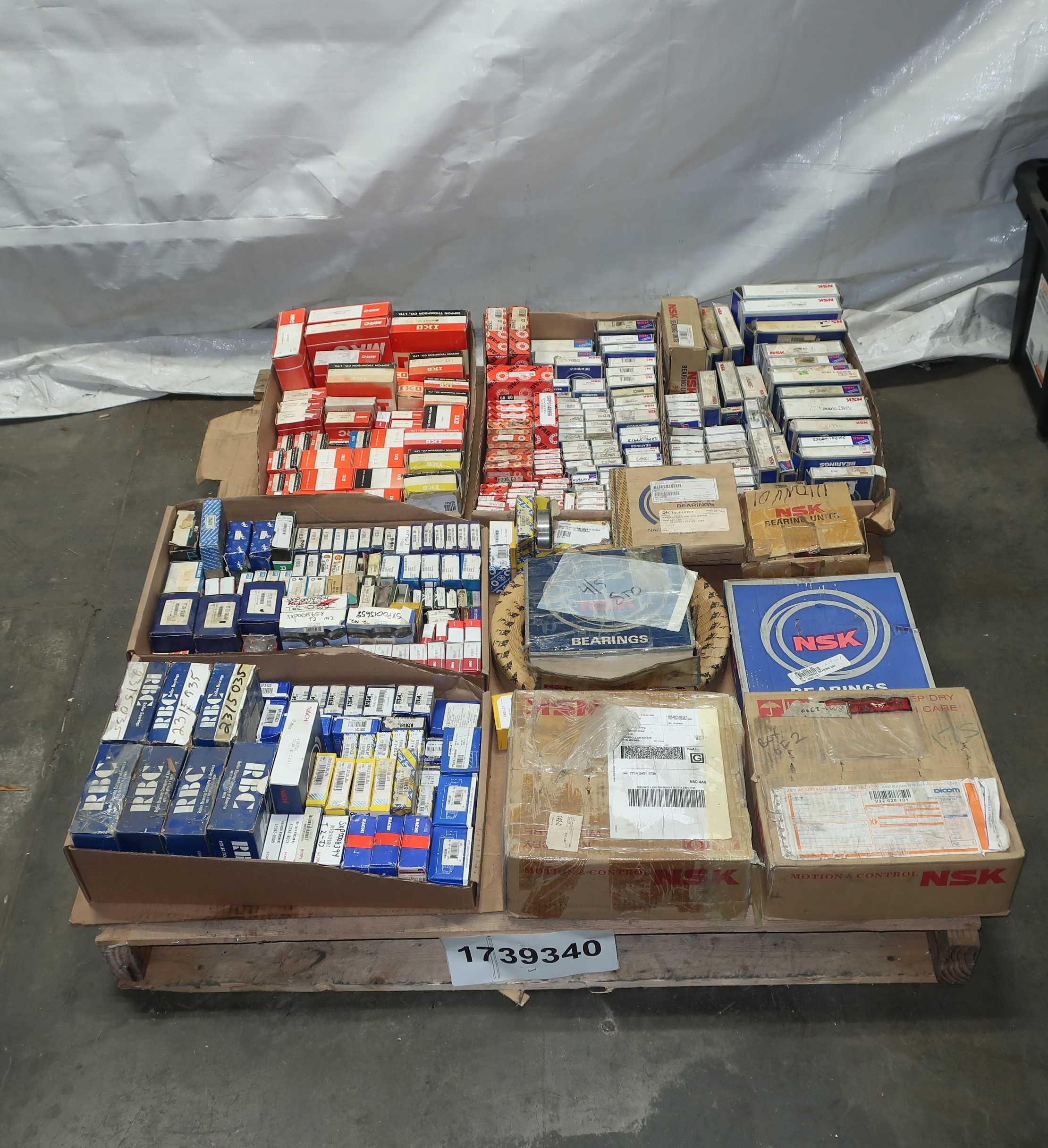 SKU 1739340 - PALLET OF ASSORTED BEARINGS, NSK, FAG, IKO, MRC, NACHI, RBC, SNR, NICE - BEARINGS