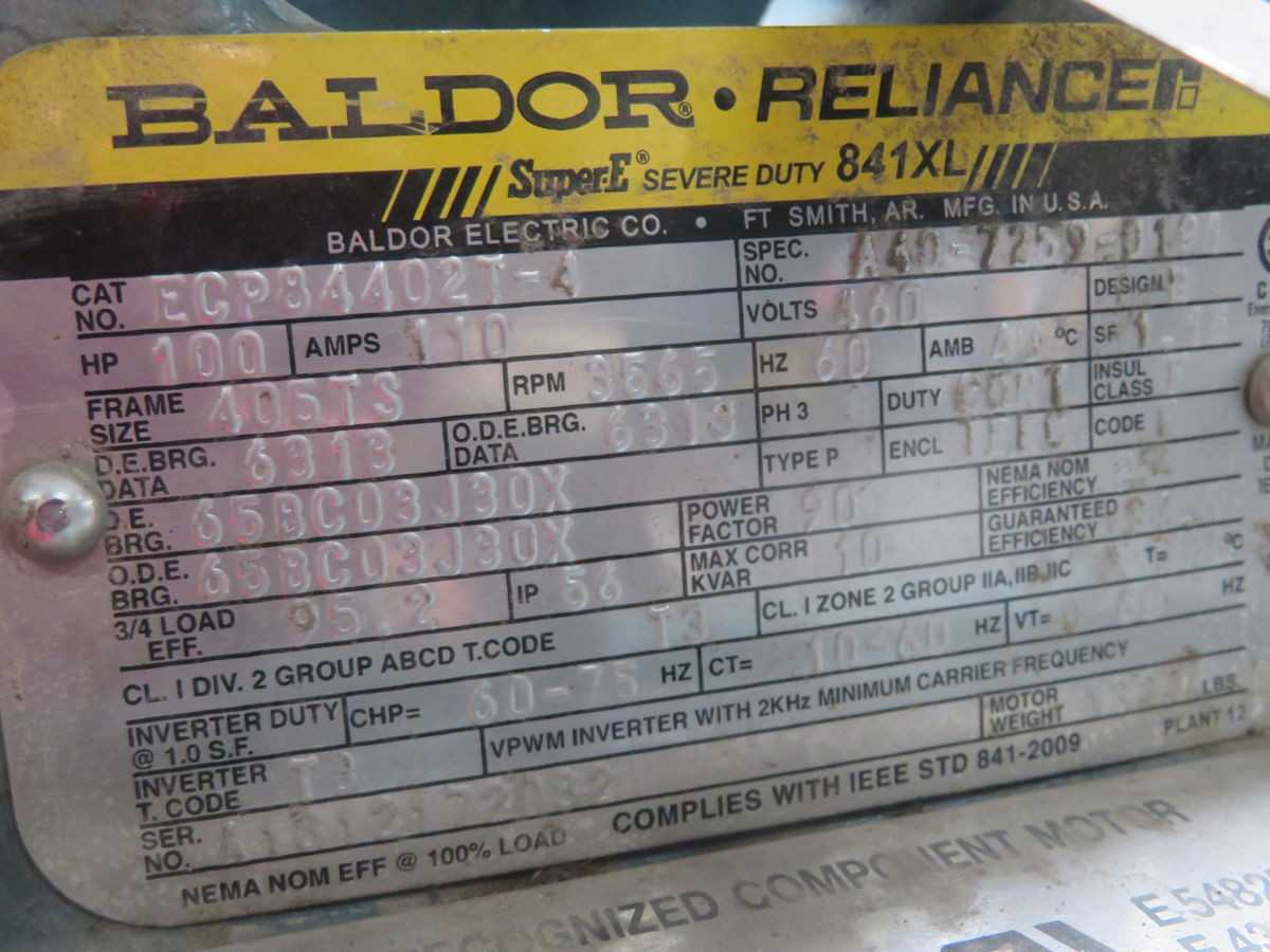 BALDOR ECP84402T-4 AC MOTORS, 100 HP, 3PH, 460V, 60HZ, 3565 BASE RPM, 405TS FRAME, TEFC ENCL - AC MOTOR