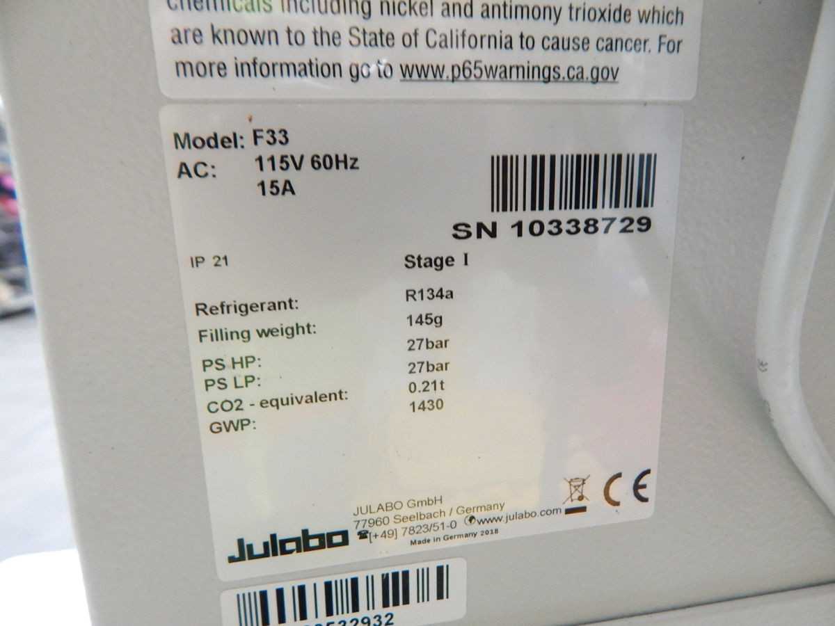 JULABO F33 LAB HEATING COOLING, 120V, -30 TO 200°C TEMP RANGE, 2KW HEATING - LAB & SCIENTIFIC