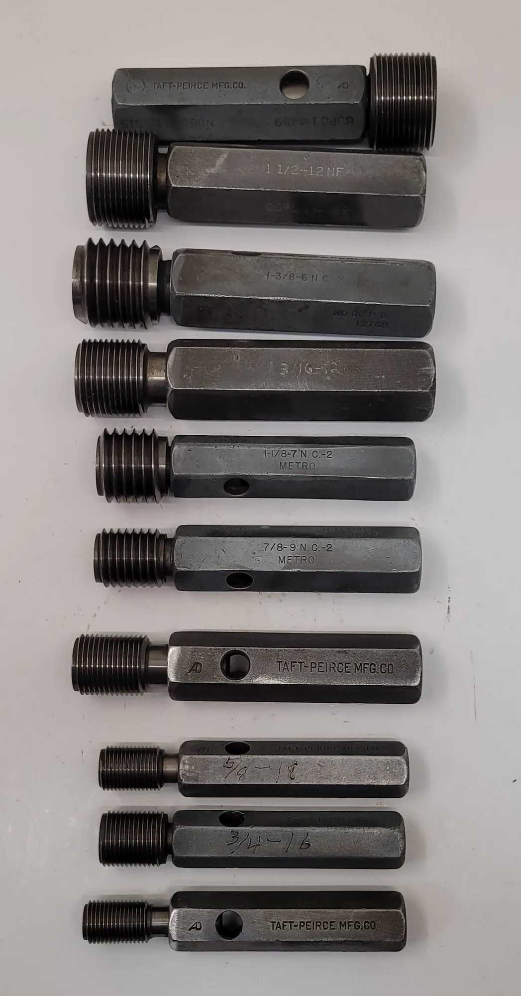TAFT-PEIRCE GO/NO GO PLUG GAUGES - SET OF 10, VARIOUS THREAD SIZES - MACHINE TOOLING