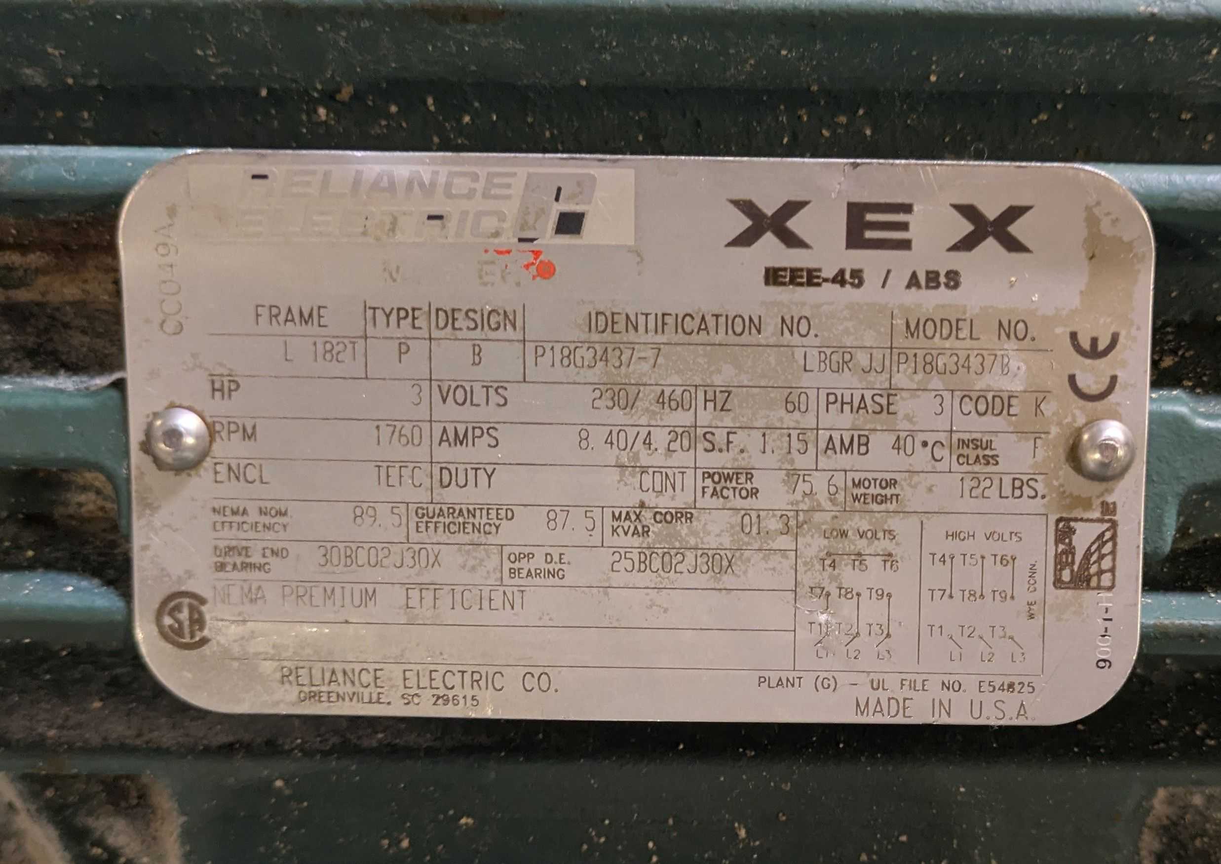 RELIANCE ELECTRIC P18G3437B AC MOTOR - AC MOTOR