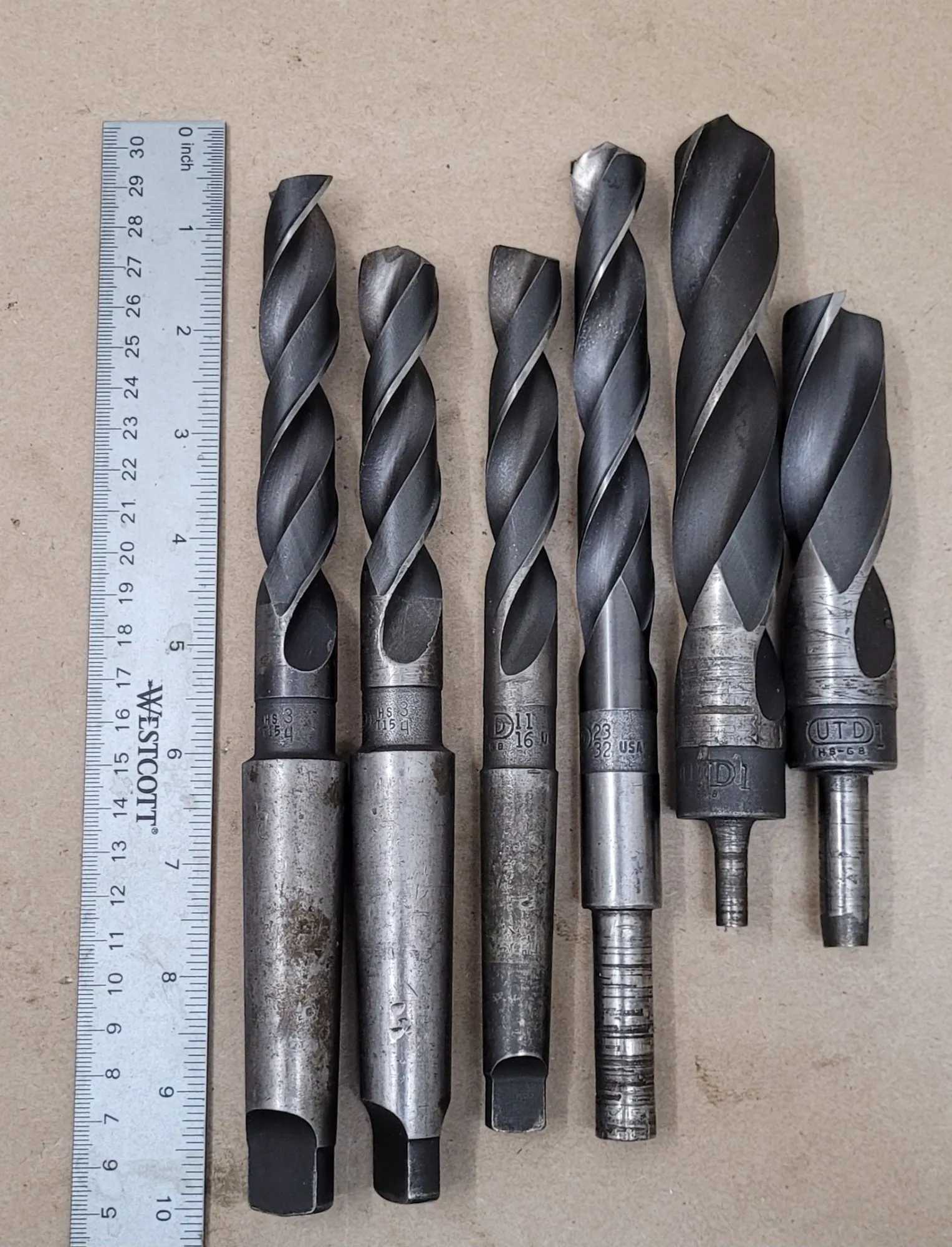 UTD HSS TWIST DRILL SET, 6 PIECES, 11/16"-1", MT2/MT3 TAPER AND STRAIGHT SHANKS - MACHINE TOOLING