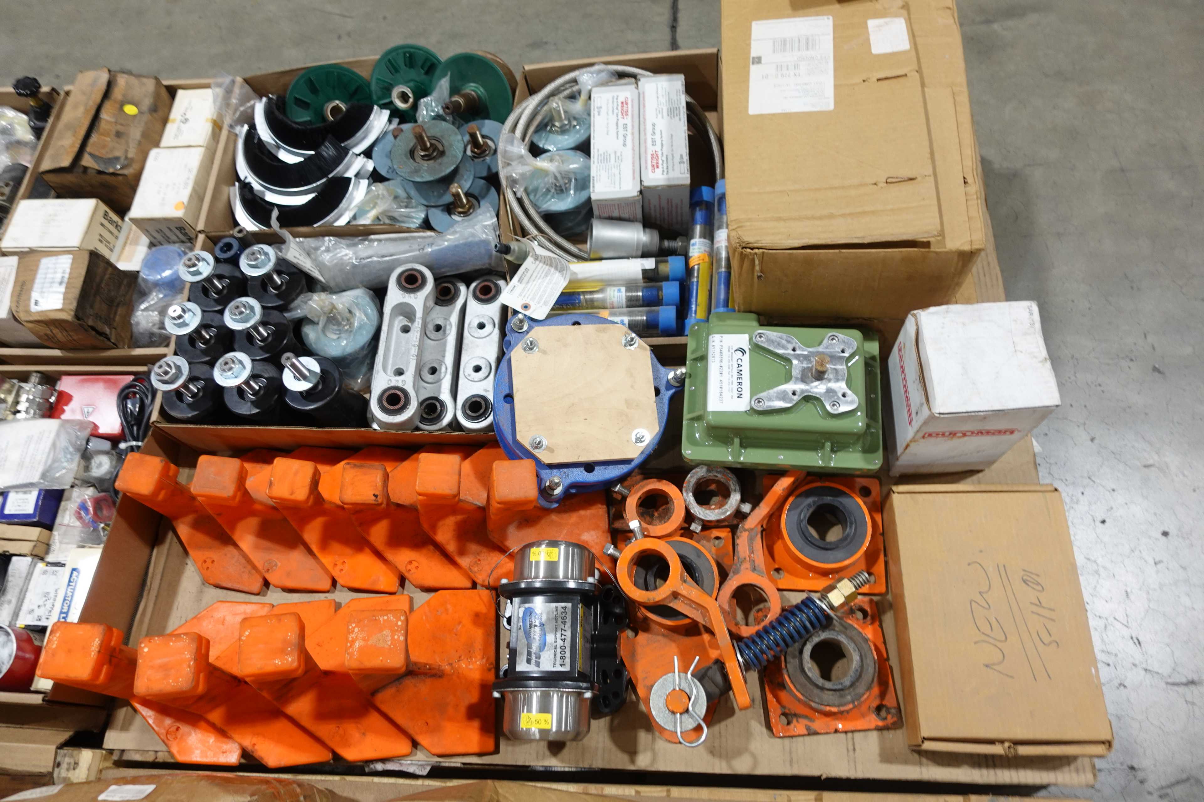 4 PALLETS OF MIXED MRO, VALVES AND VALVE PARTS, VIBRATORS, CONVEYOR PARTS, PNEUMATICS, FILTERS - INDUSTRIAL PARTS