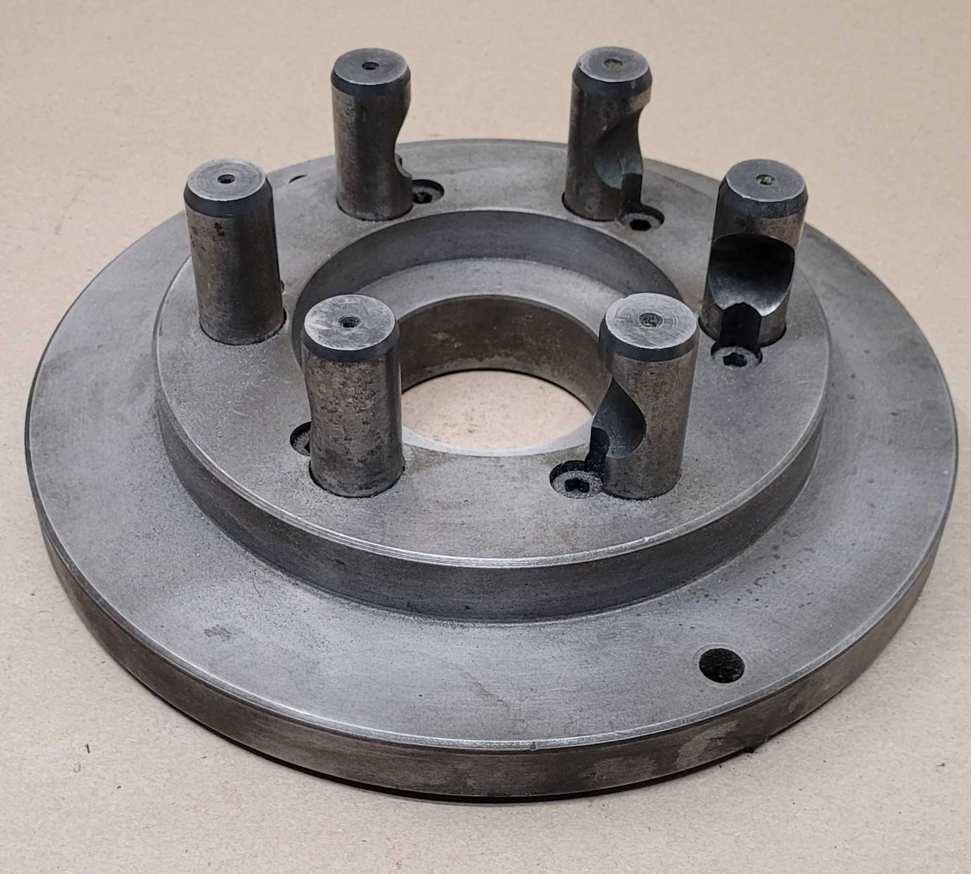 D1-6 LATHE CHUCK BACK PLATE, 10" OD, 6 PINS (0.875"), 2.5" BORE, 6" HUB OD - MACHINE TOOLING
