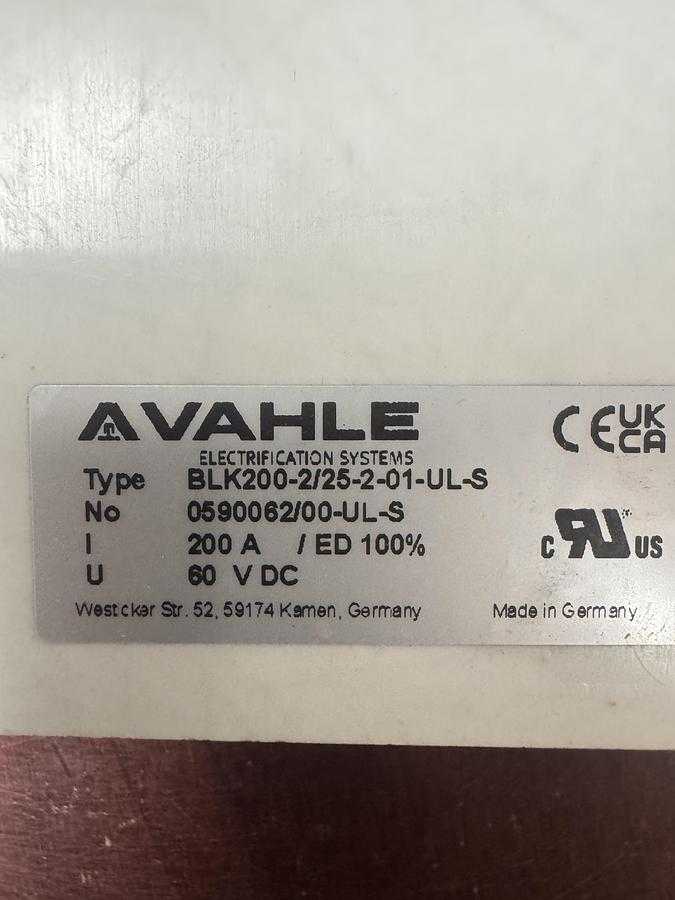VAHLE BLK200-2/25-2-01-UL-S 200A CHARGING BASE PLATE, 400X230MM, 2.718KG, UL 583, 60VDC/25VAC - ROBOT PARTS