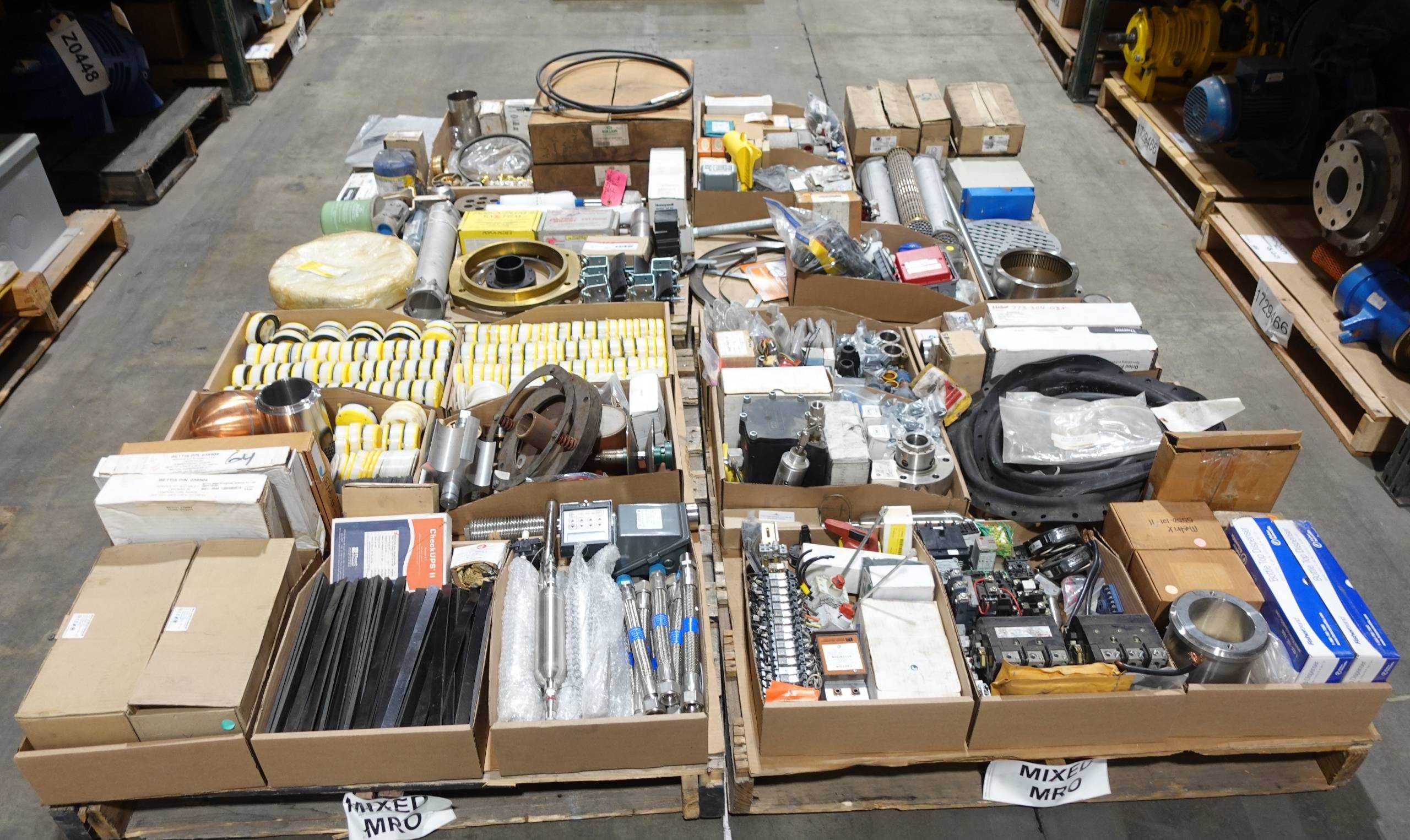 4 PALLETS OF MIXED MRO, POWER TRANSMISSION PARTS, ASSORTED ELECTRICAL, FILTERS, SEALS