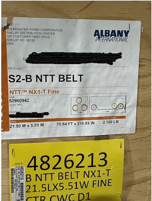 BULK LOT OF 2019 ALBANY INTERNATIONAL NX1-T BELTS FOR AN NTT TISSUE MACHINE - PULP & PAPER