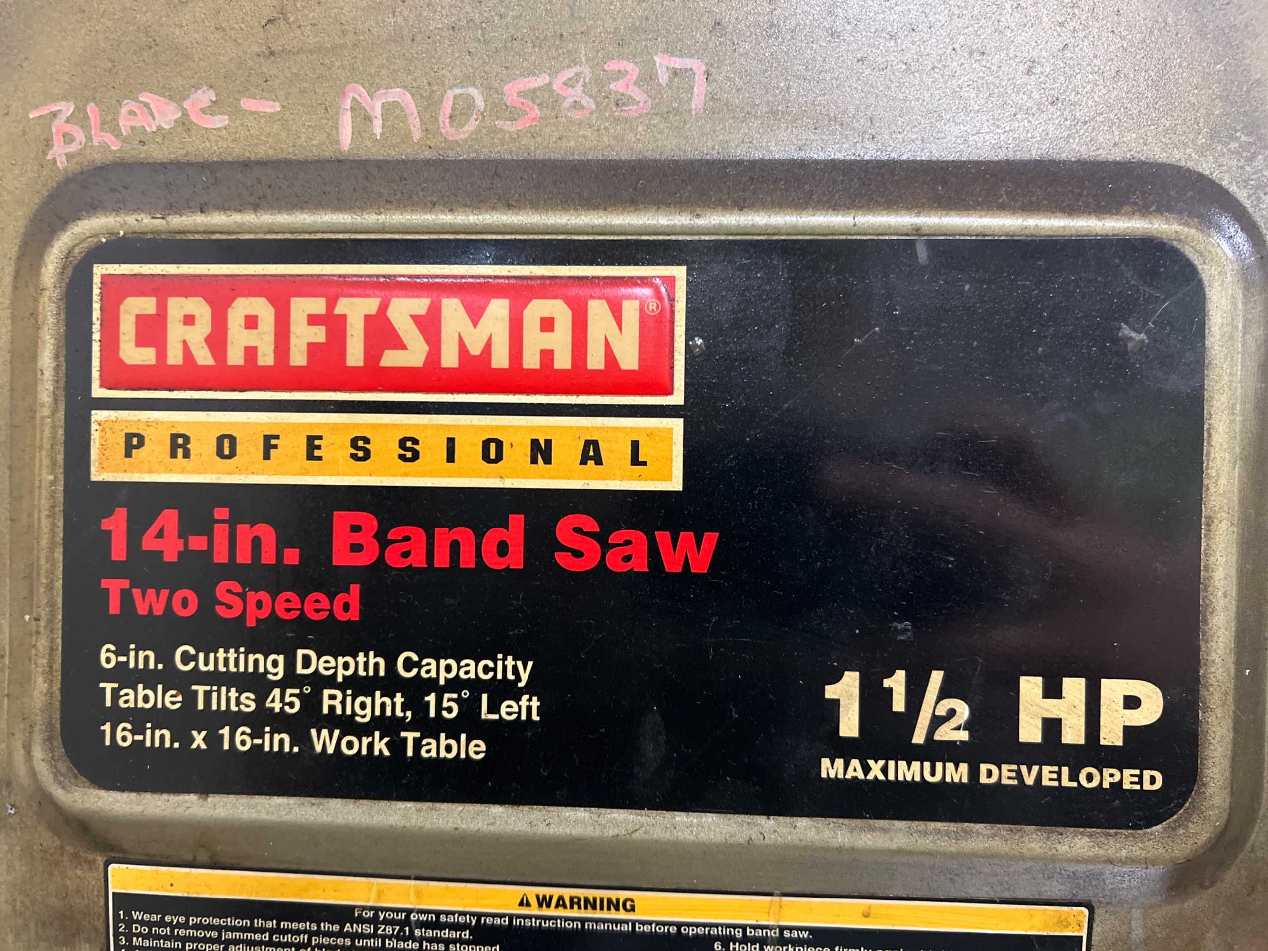 CRAFTSMAN PROFESSIONAL 14" VERTICAL BAND SAW - VERTICAL BAND SAWS