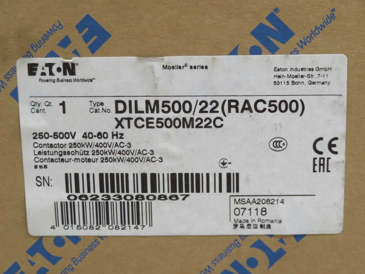 EATON, DILM500/22(RAC500 XTCE500M22C, CONTACTORS, 380/400V OP VOLTAGE, 265KW OP POWER - CONTACTORS