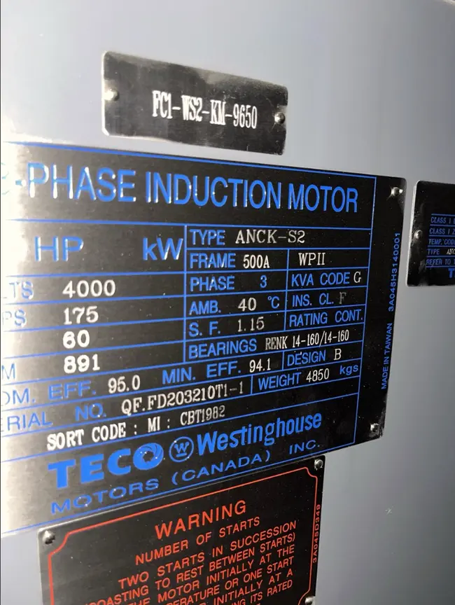 2015 TECO WESTINGHOUSE ANCK-S2 1250 HP INDUCTION MOTOR - undefined