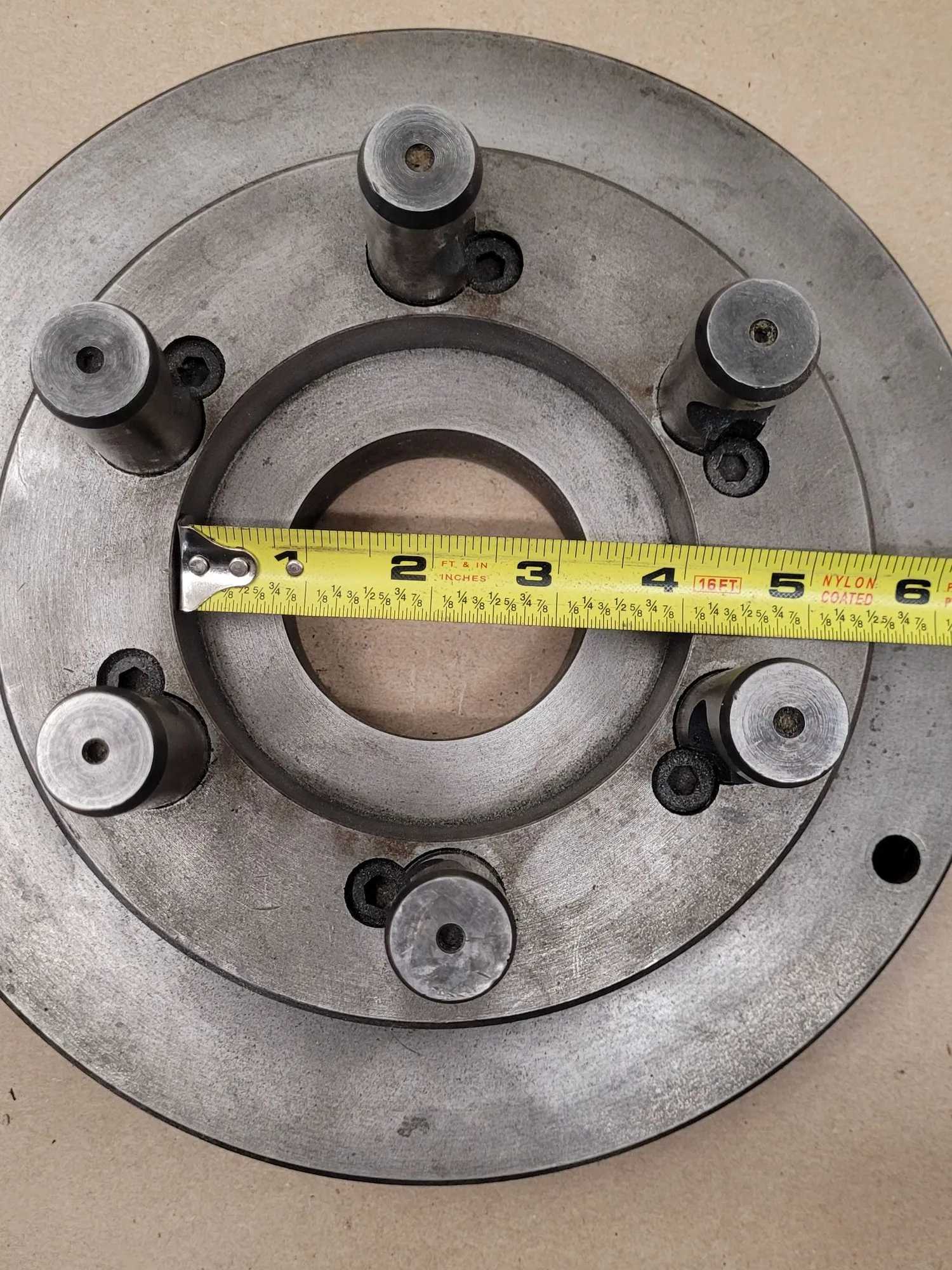 D1-6 LATHE CHUCK BACK PLATE, 10" OD, 6 PINS (0.875"), 2.5" BORE, 6" HUB OD - MACHINE TOOLING