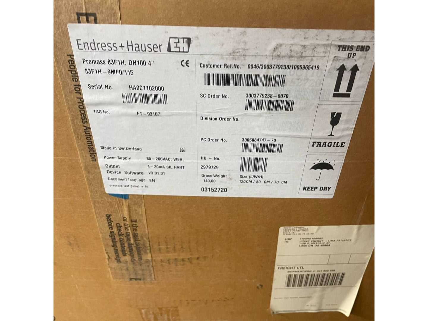 ENDRESS+HAUSER PROMASS 83F1H FLOW METER - FLOW METER