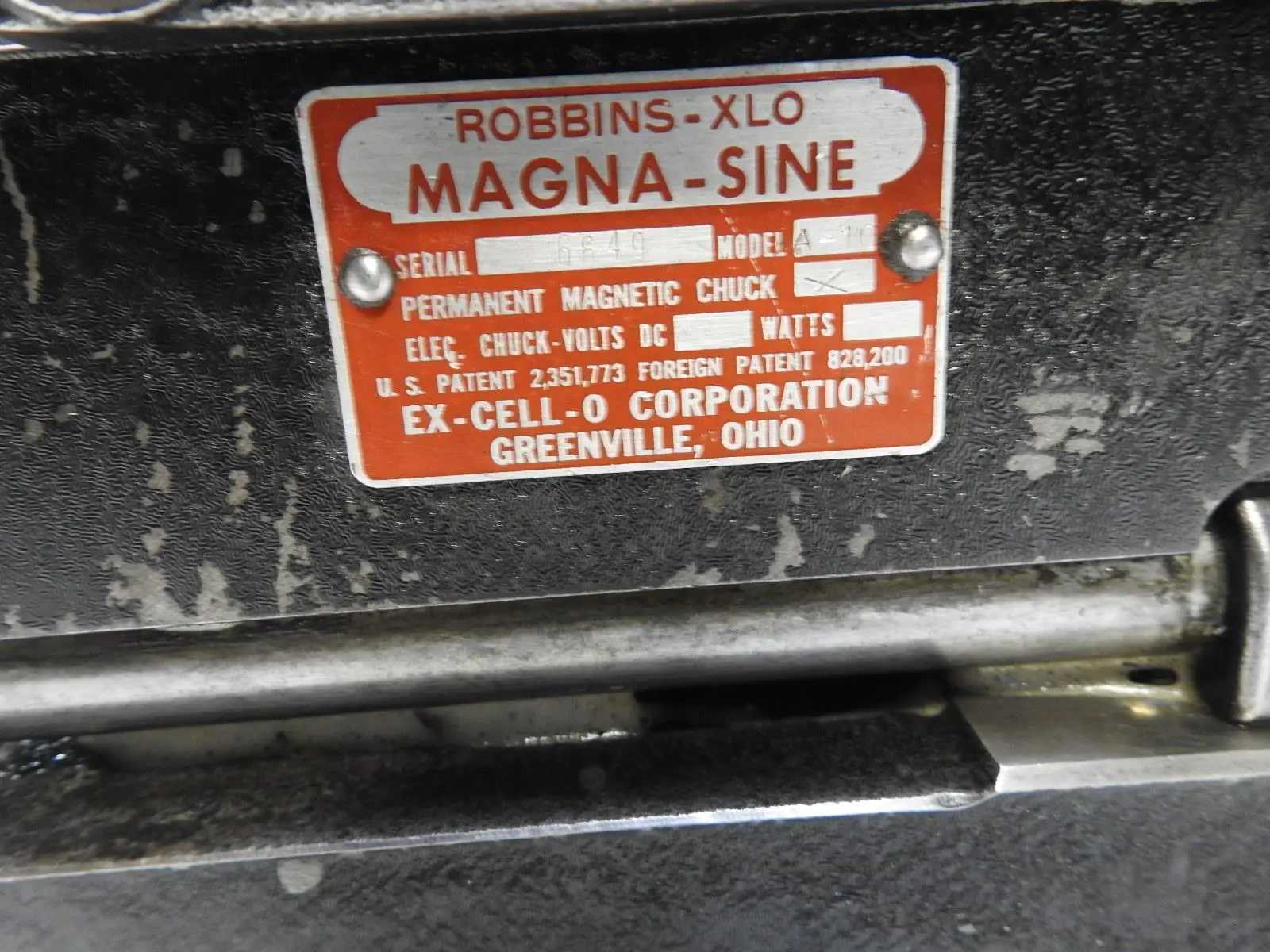 ROBBINS-XLO MAGNA-SINE MODEL A-10 MAGNETIC CHUCK - MACHINE TOOLING