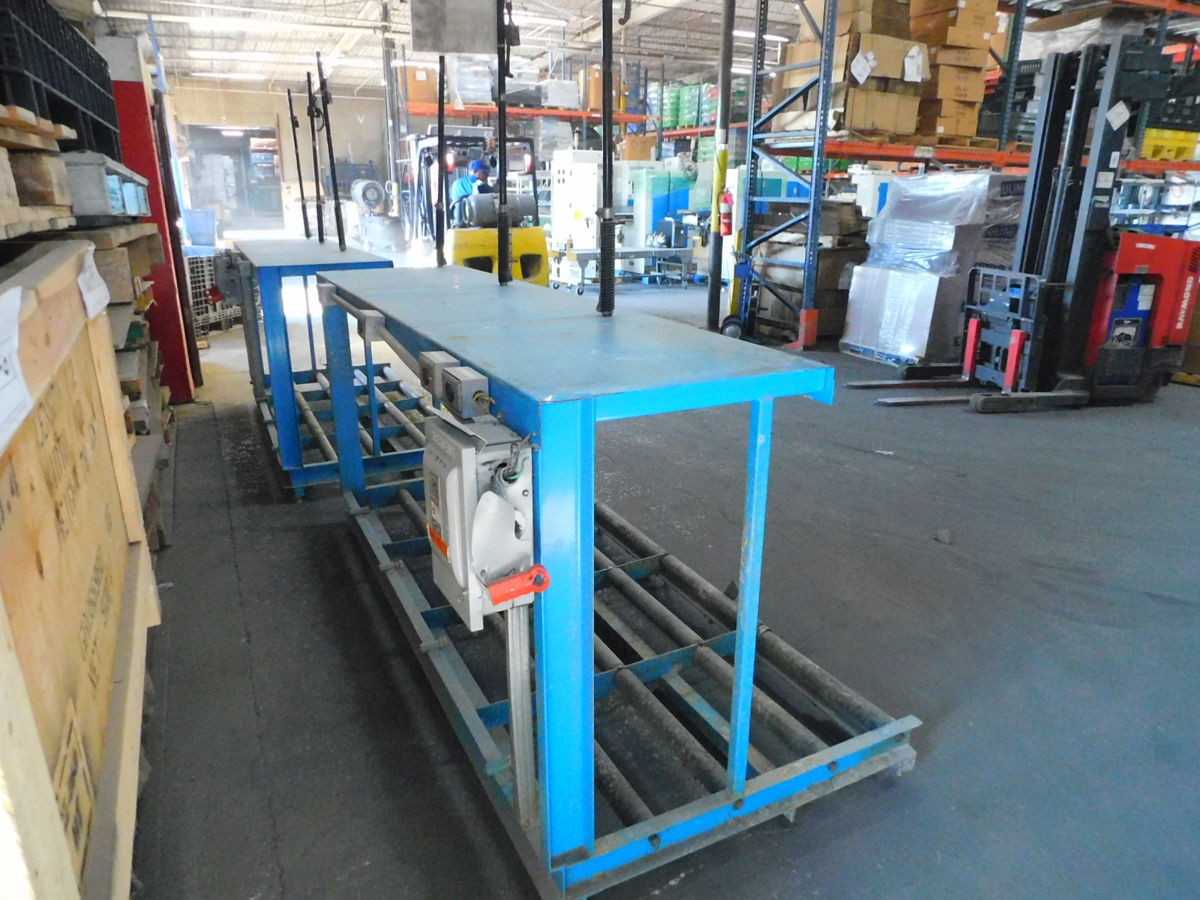 M6881 BATTERY ROLLER SERVICE STAND WITH CHARGER SHELF, 93 IN WIDTH, 41 IN DEPTH, 45 IN HEIGHT - WORK TABLES