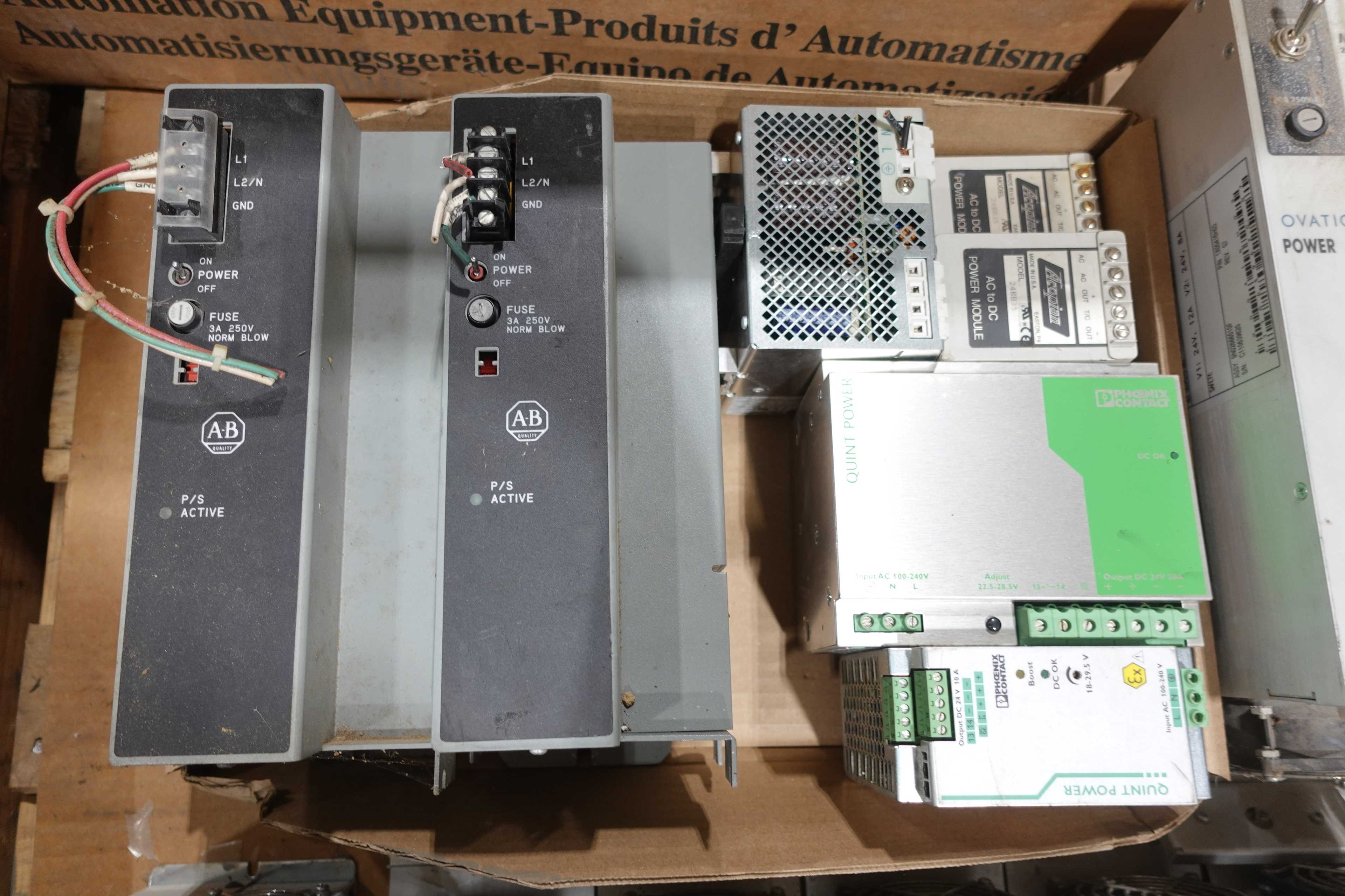 2 PALLETS OF ASSORTED POWER SUPPLIES, OVATION, ACOPIAN, AB, SOLA, LENZE, ALTRONIX, IDEC, KEPCO - POWER SUPPLIES