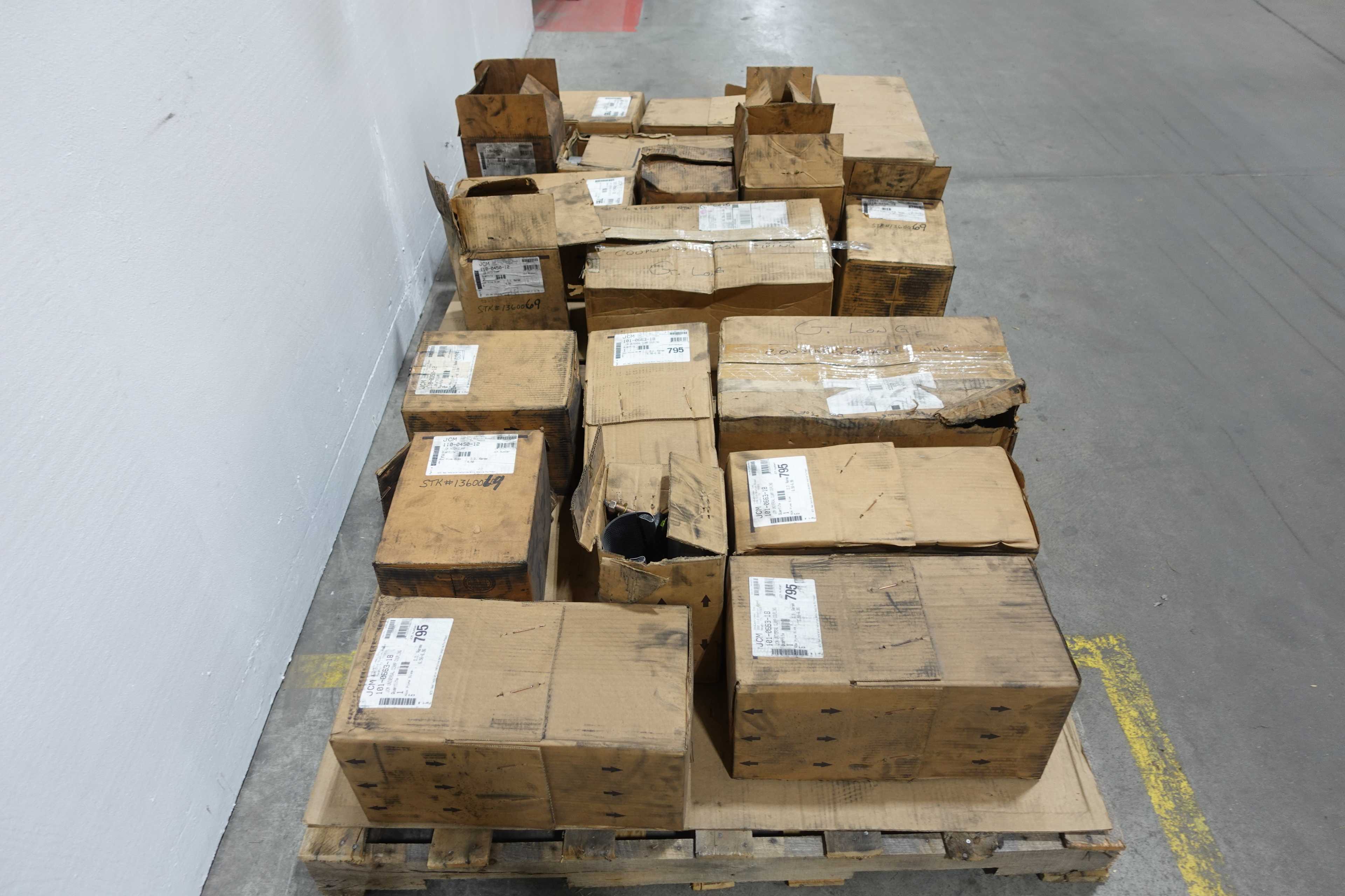 2 PALLETS OF JCM UNIVERSAL CLAMP COUPLINGS, ASSORTED SIZES - PIPE CLAMP
