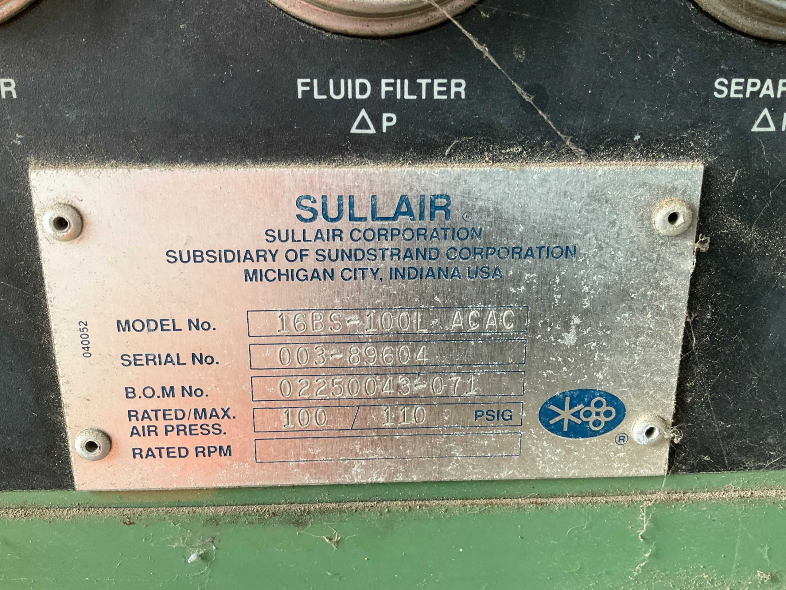 SULLAIR 16BS-100L STATIONARY AIR COMPRESSOR - STATIONARY AIR COMPRESSOR