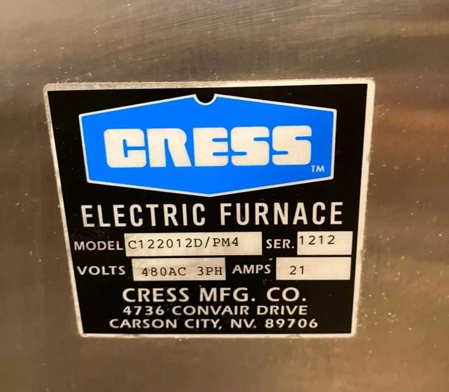 2012 CRESS DUAL CHAMBER TEMPERING FURNACE 12X12X20" 2250°F 8.5 KW - TEMPERING FURNACE