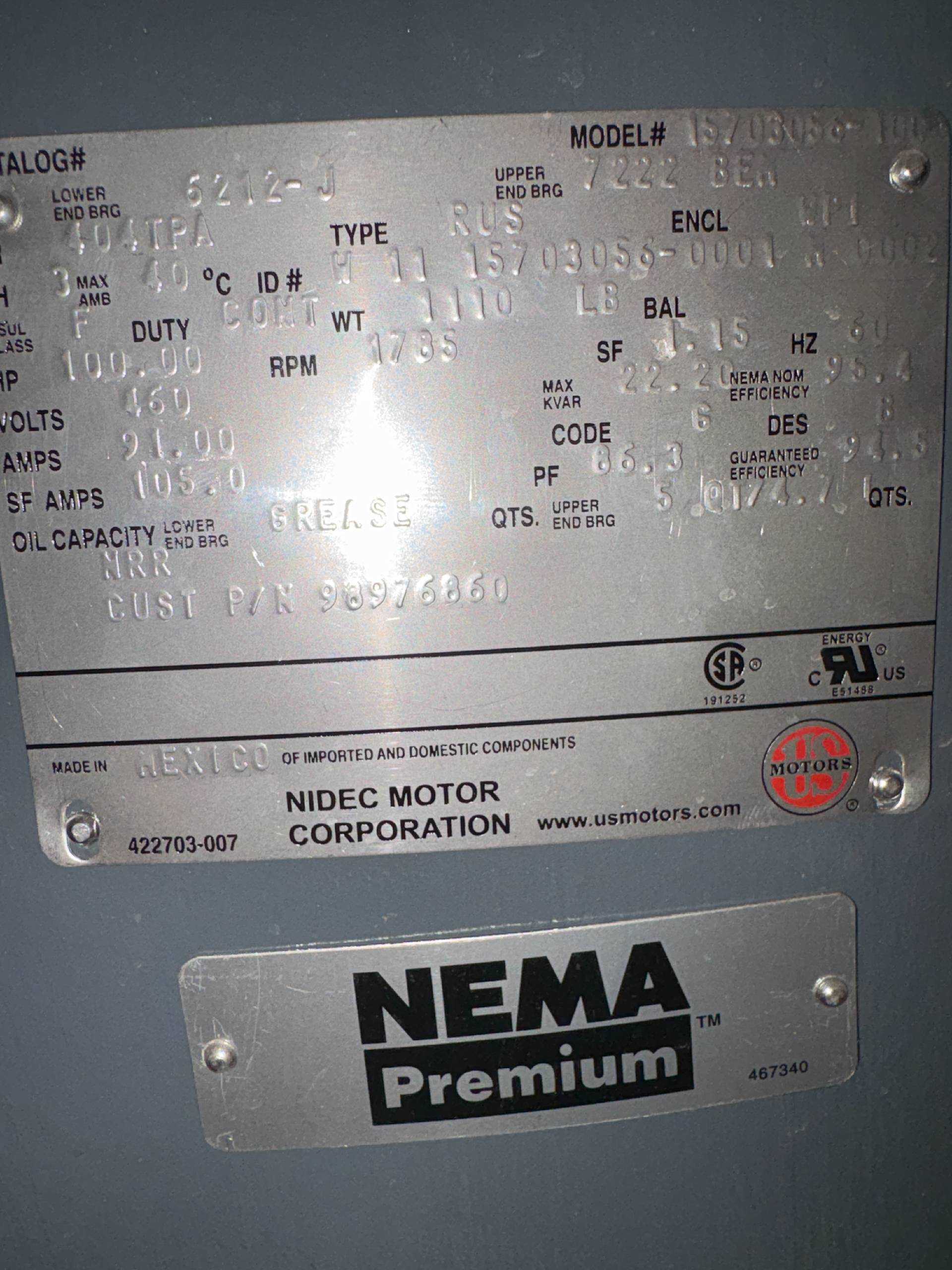US MOTORS 15706056-100 100 HP MOTOR - AC MOTOR