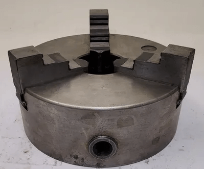 BUCK LATHE CHUCK, 8" OVERALL DIAMETER, 3 JAW, 2-1/4" CENTER HOLE - MACHINE TOOLING