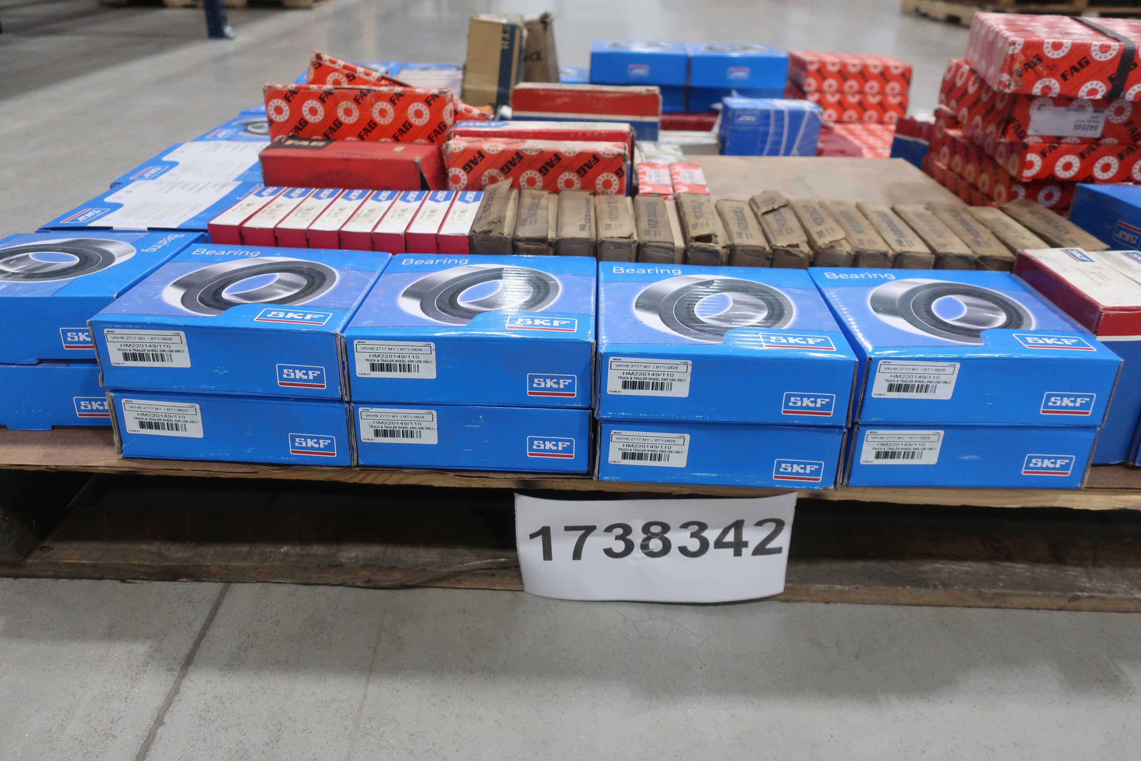 SKU 1738342 - PALLET OF ASSORTED BEARINGS, SKF, FAG, TIMKEN, DODGE, FYH, COOPER, IKO, NSK - BEARINGS
