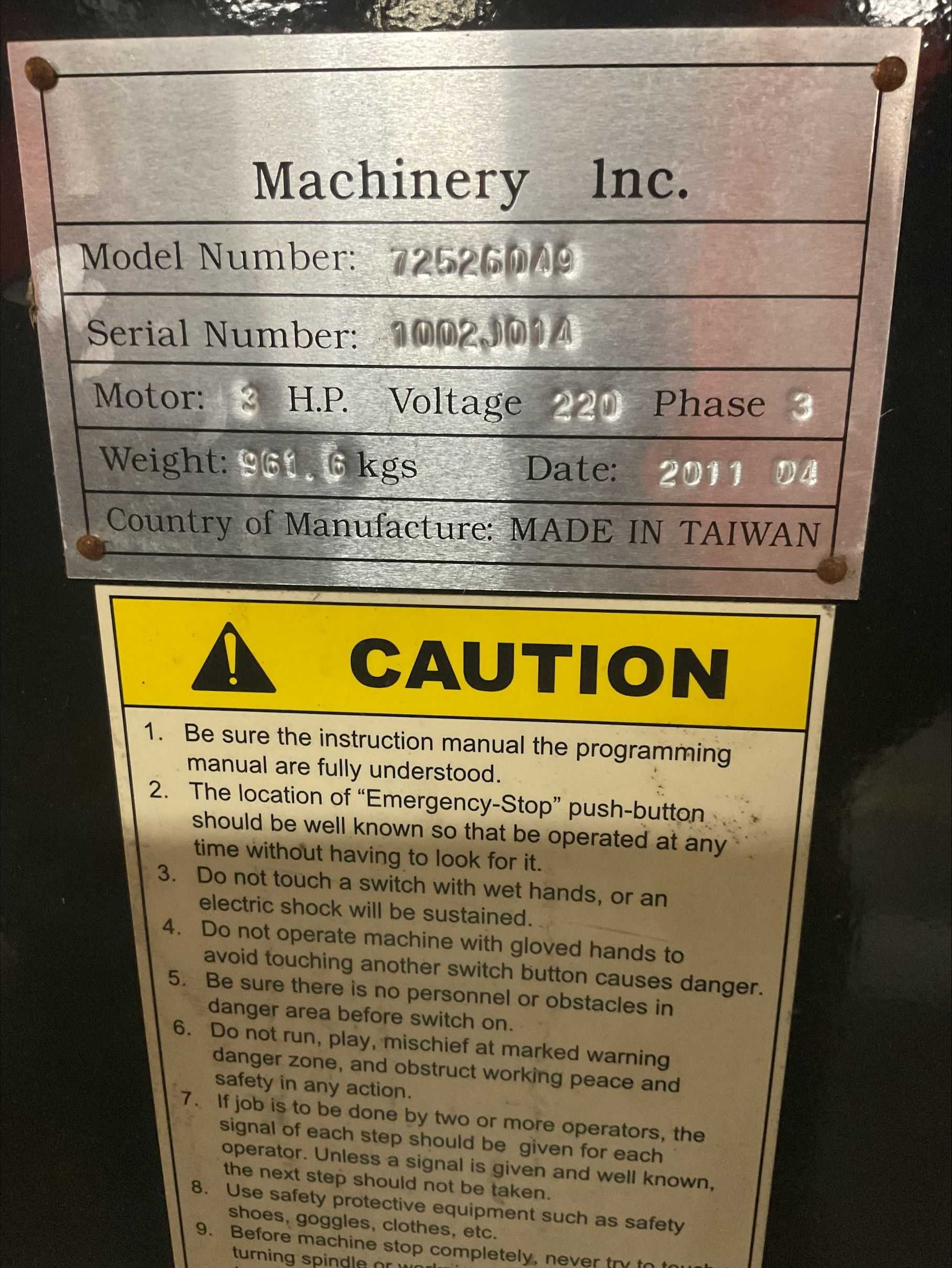2011 MACHINERY INC 72526049 VECTRAX MILLING MACHINE - VERTICAL MILLING MACHINES