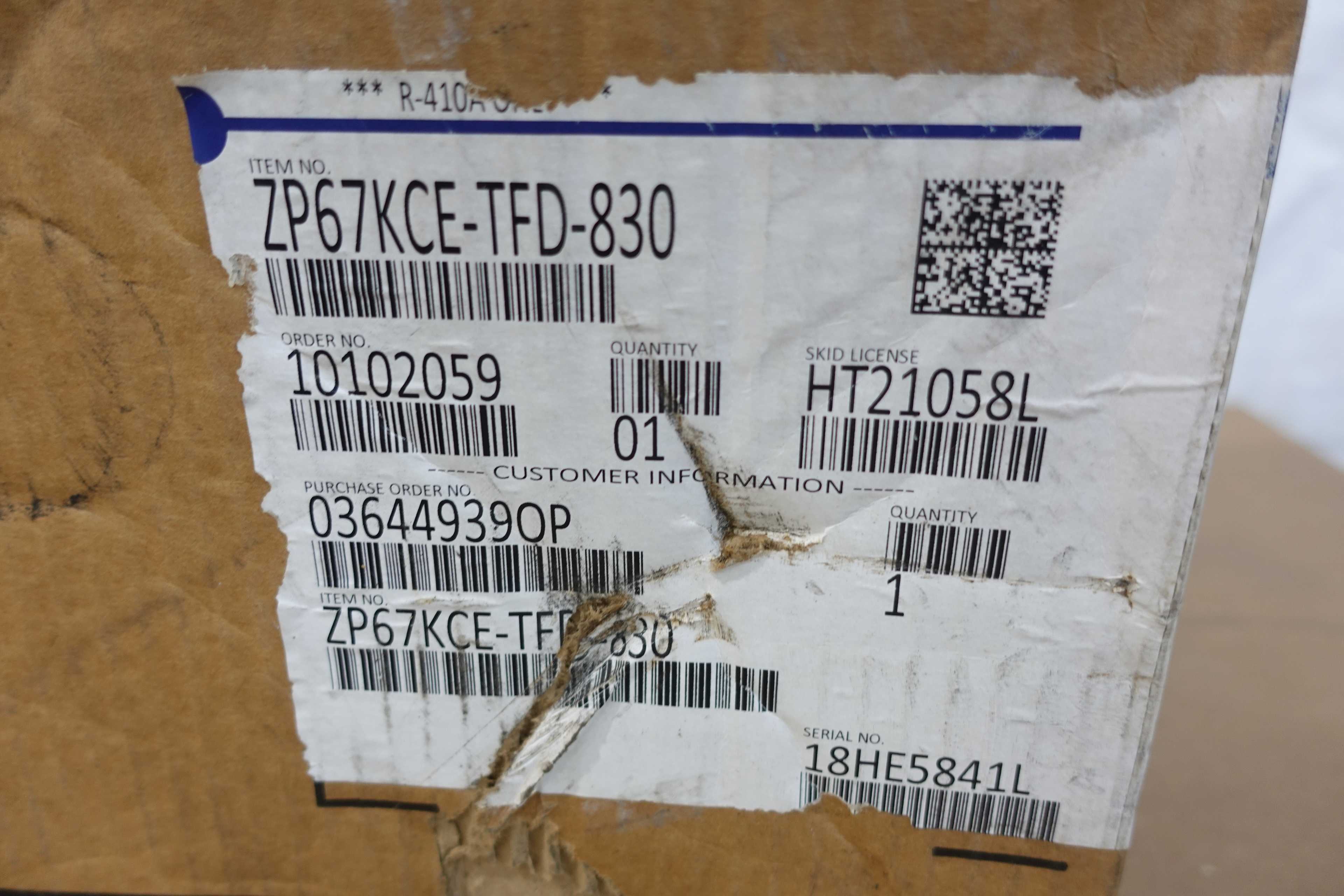 COPELAND SCROLL ZP67KCE-TFD-830 COMPRESSOR - HVAC EQUIPMENT
