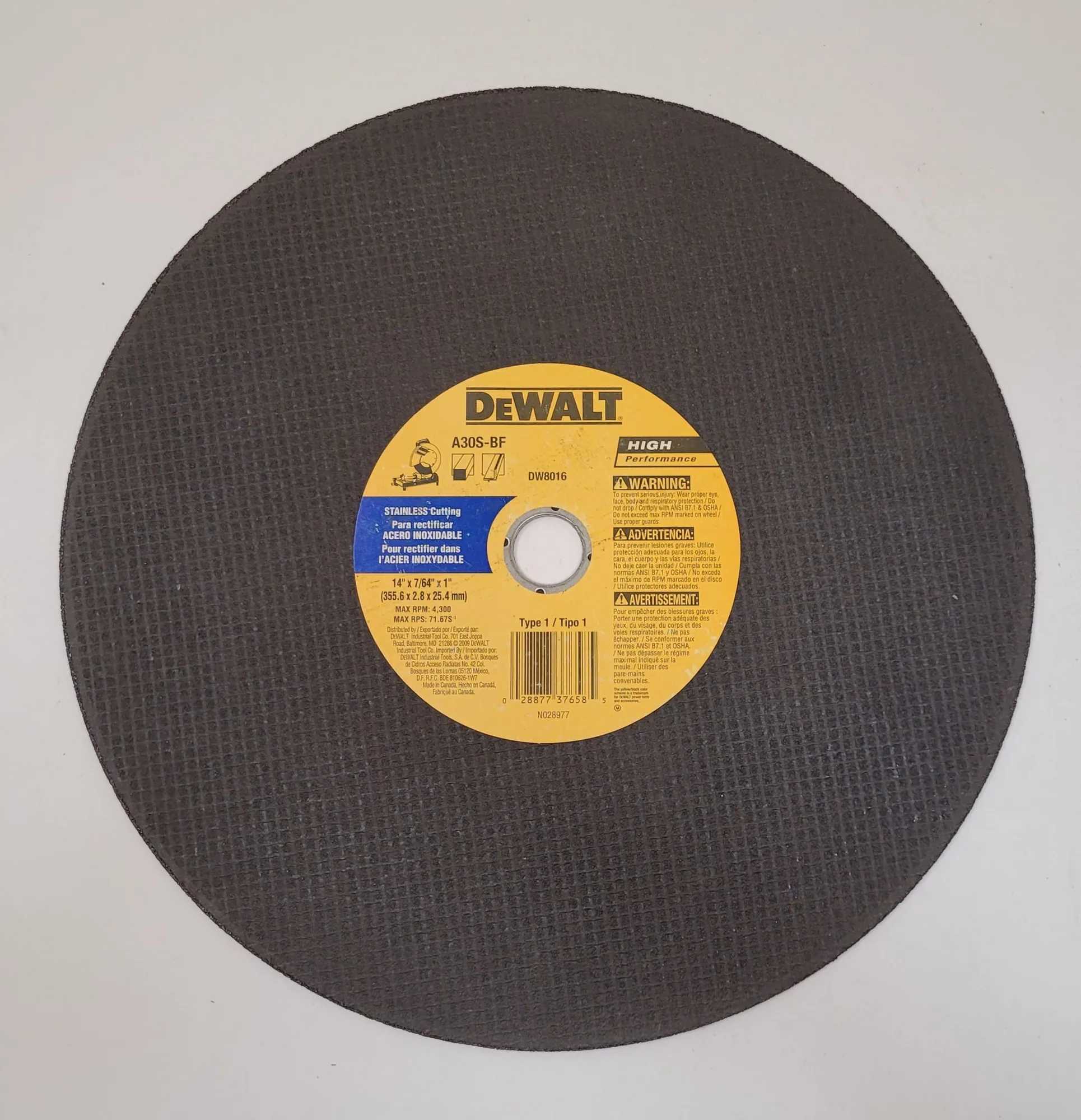 DEWALT A30S-BF TYPE 1 CUTTING DISC (14X7/64X1) - 10 PACK - MACHINE TOOLING