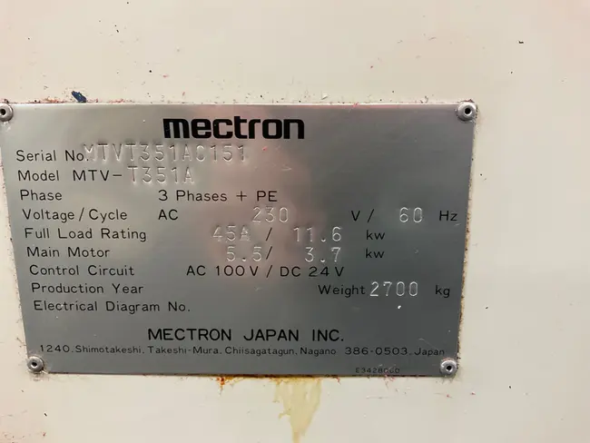 2004 MECTRON MTV-T351A 5 AXIS VERTICAL MACHINING CENTER - undefined