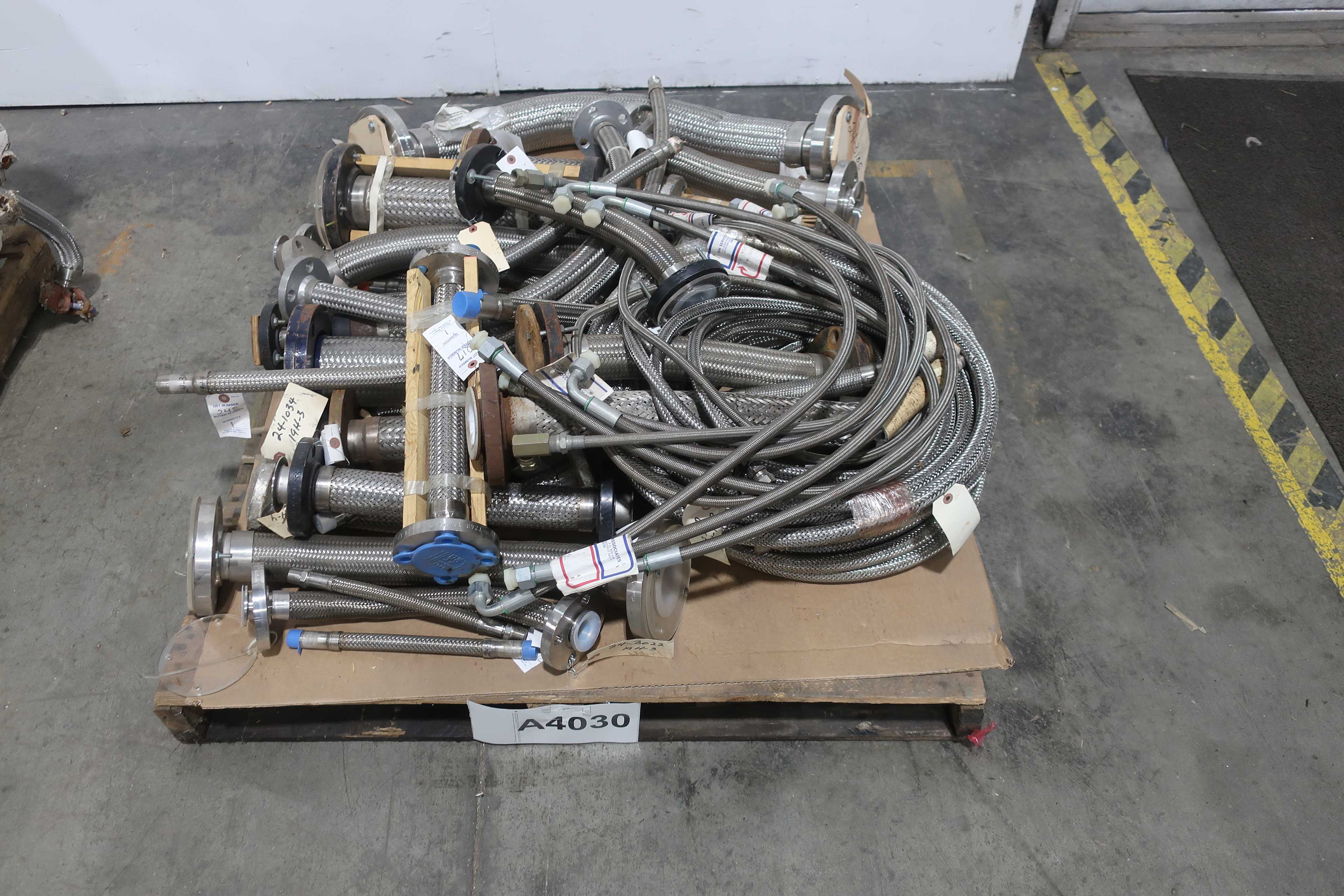 2 PALLETS OF ASSORTED STAINLESS STEEL BRAIDED HOSES SUPERFLEX, FAN SERVICE ASSOCIATES - BRAIDED HOSE