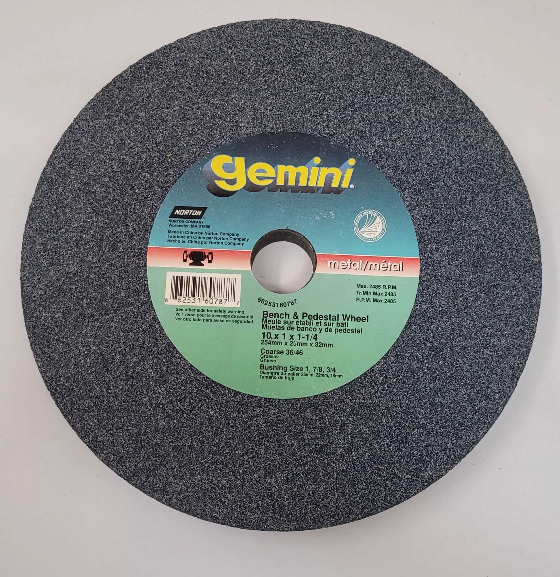 NORTON CO GEMINI BENCH AND PEDESTAL WHEEL (SET OF 2) 10X1X1-1/4, MAX RPM 2485 - MACHINE TOOLING