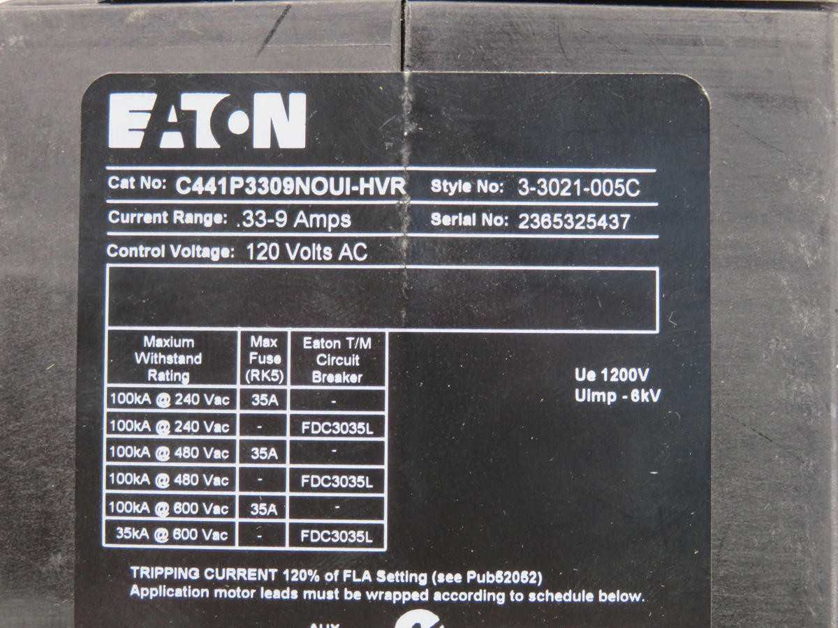 EATON C441P3309NOUI-HVR, 3-POLE, 110-120VAC CONT, 0.33-9A AMP, TRIP CLASS 5,10,20,30 - PROTECTION RELAY