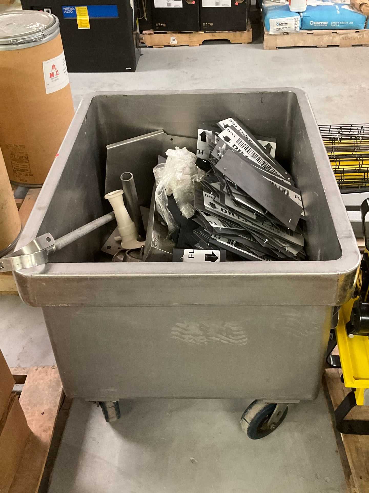 Rolling Metal Bin with Miscellaneous Contents - INDUSTRIAL PARTS