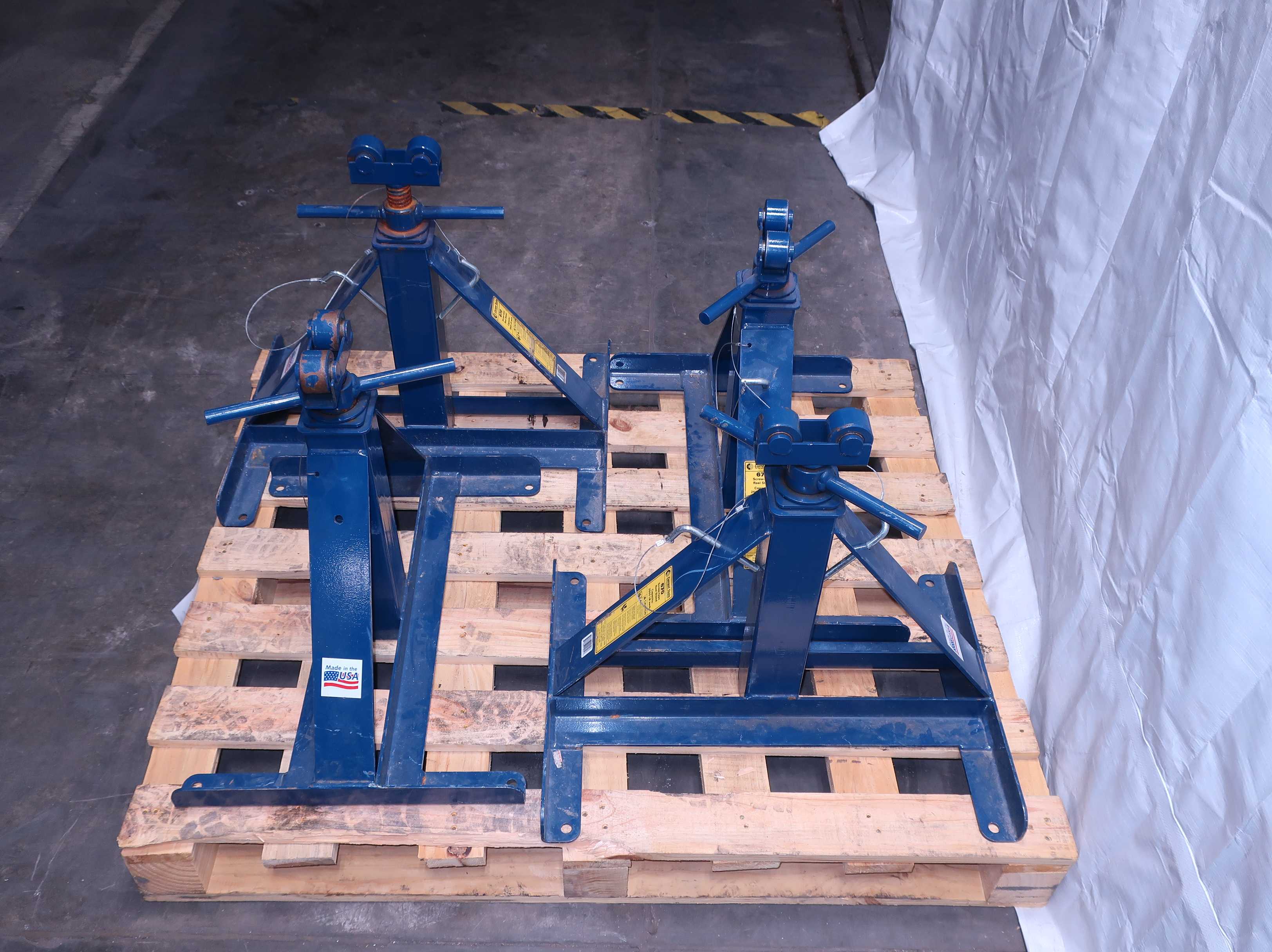 LOT OF 4- CURRENT TOOLS 670 SCREW TYPE REEL STANDS - WIRE MANUFACTURING EQUIPMENT