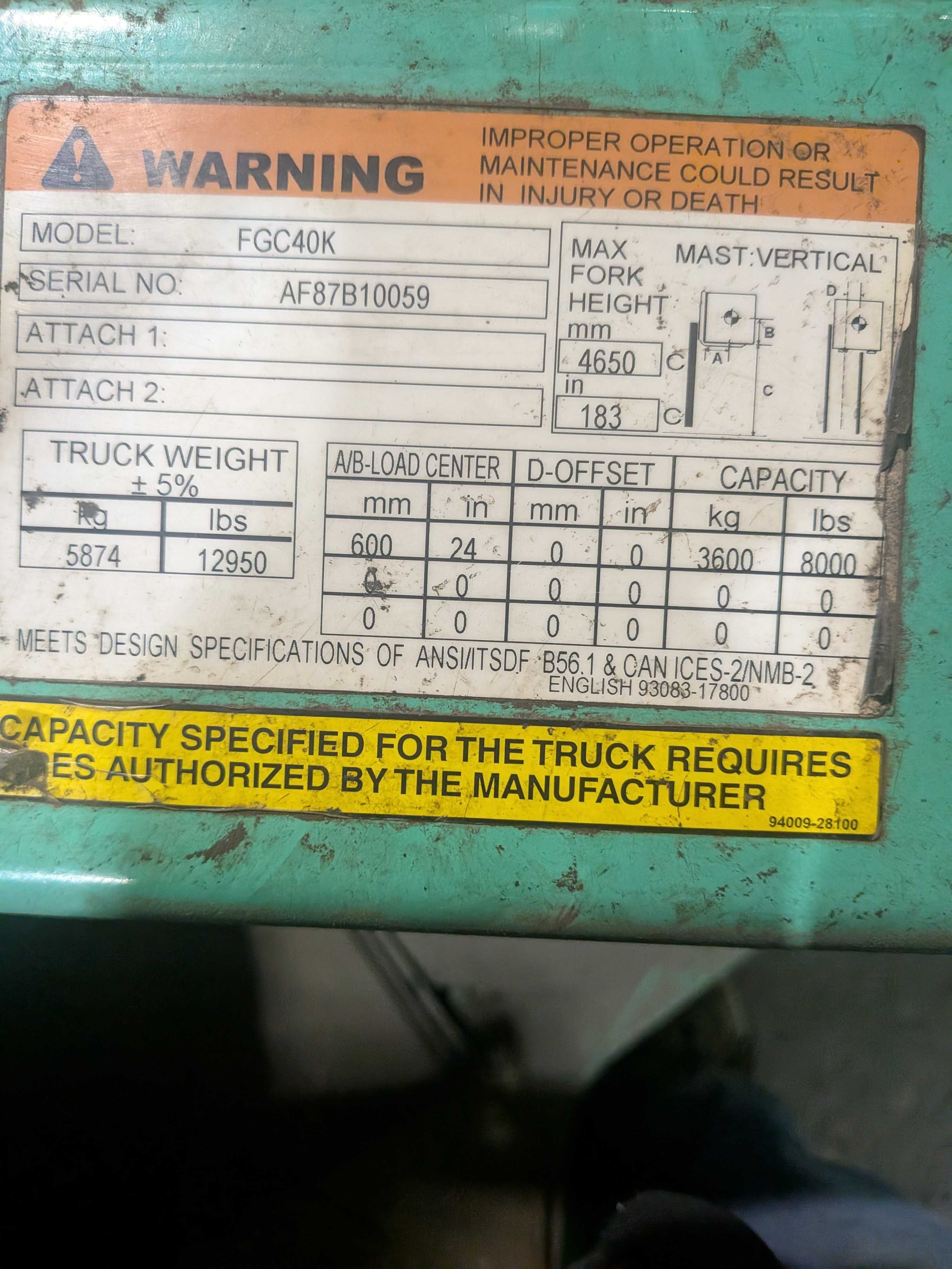 MITSUBISHI FGC40K FORKLIFT, 8000LBS CAPACITY, LP GAS, 4.3L V6, 183IN MAX LIFT, CUSHION TIRES - SIT-DOWN FORKLIFTS