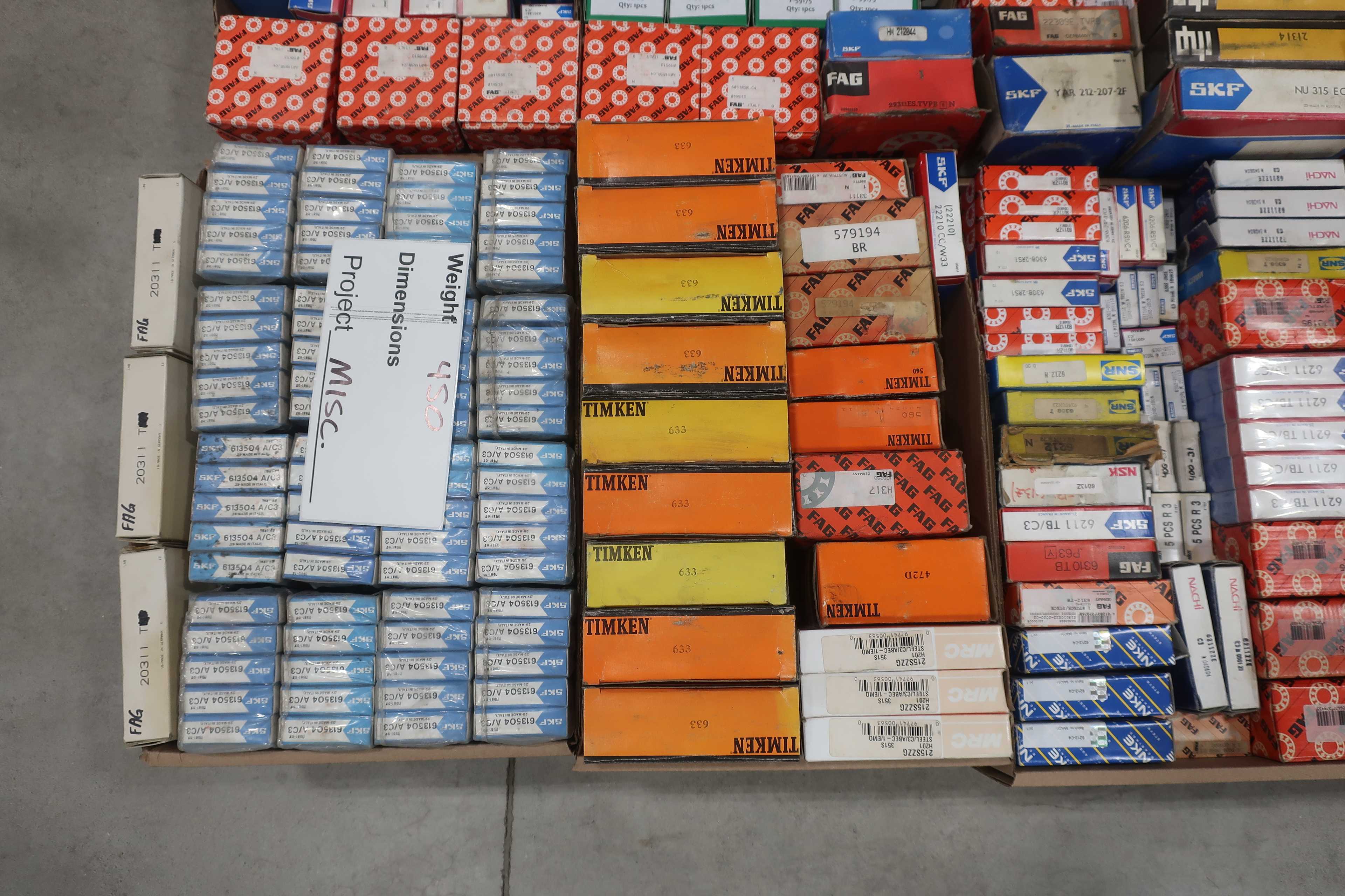 SKU 1738701 - PALLET OF ASSORTED BEARINGS, TIMKEN, FAG, INA, NKE, SNR, NSK, NACHI, SKF, RHP - BEARINGS