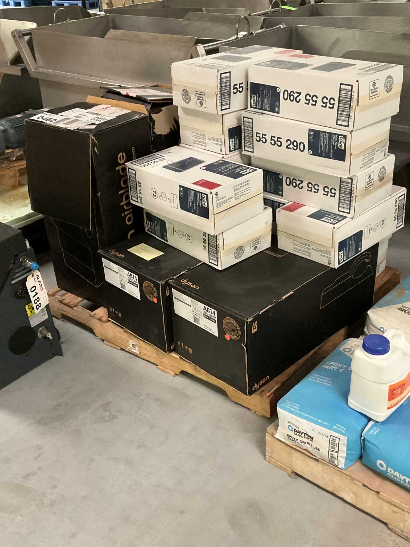 Pallet of Dyson Electric Hand Dryers and Tork Bath Tissue Dispensers - MISCELLANEOUS