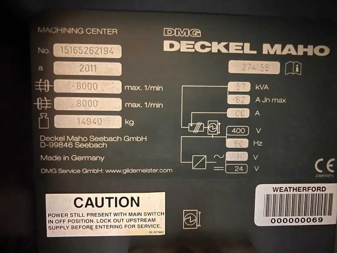 DMG Deckel Maho Dmf 260 5-Axis VMC with Nikken 4TH Axis Table, SK40 8000 RPM Spindle - VERTICAL MACHINING CENTERS