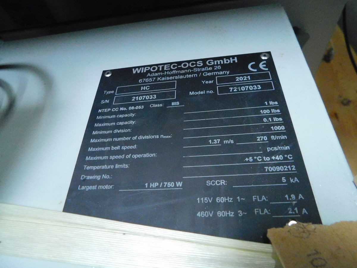 WIPOTEC-OCS IW-B150 SCALES, 100 LBS CAPACITY, 0.1 LBS READABILITY, 3.0 M/S SPEED, 600 PPM THROUGHPUT - CONVEYOR CHECK WEIGHER