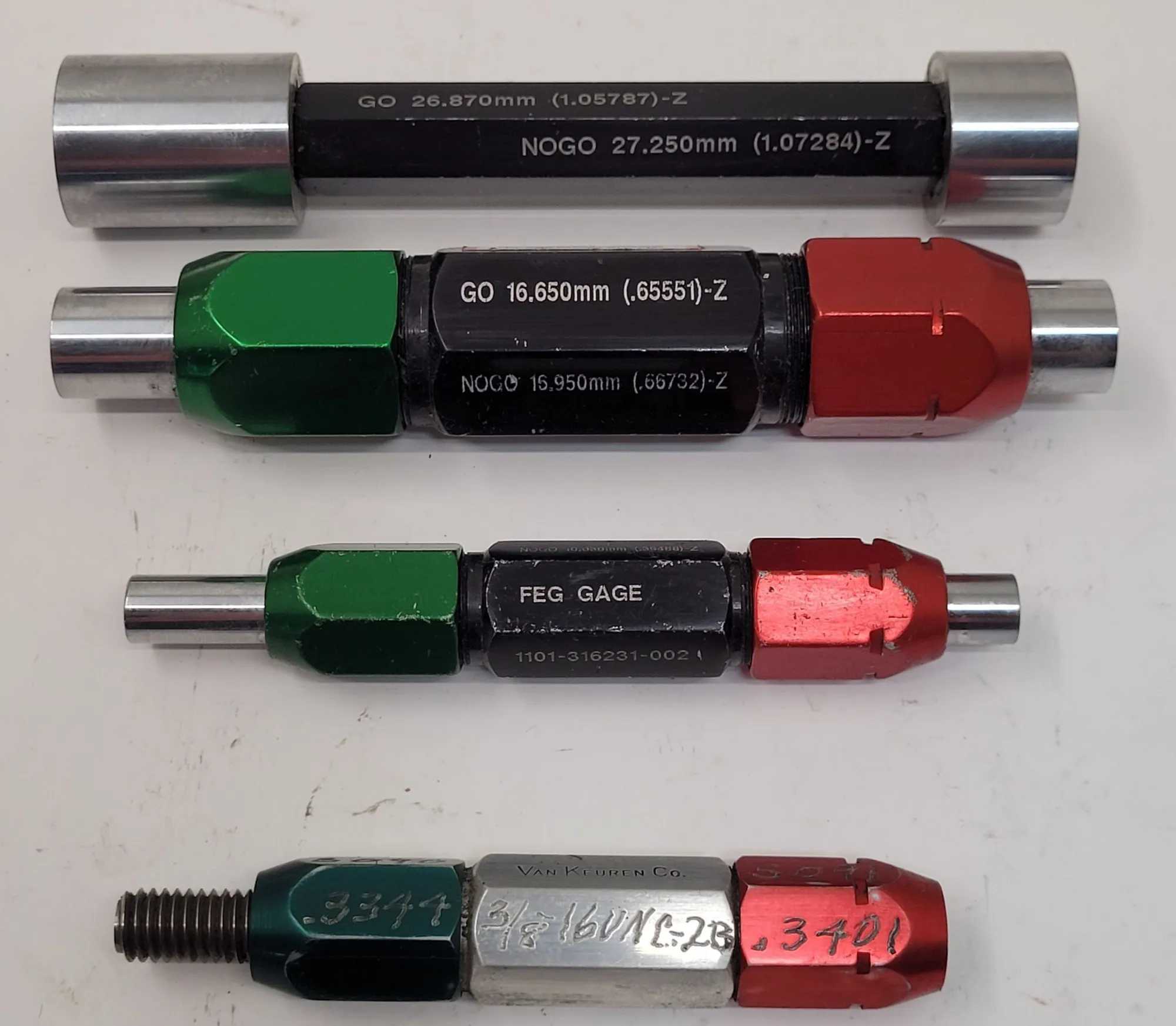 FEG GAGE GO/NO GO PLUG GAUGE SET OF 4 – VARIOUS SIZES - MACHINE TOOLING