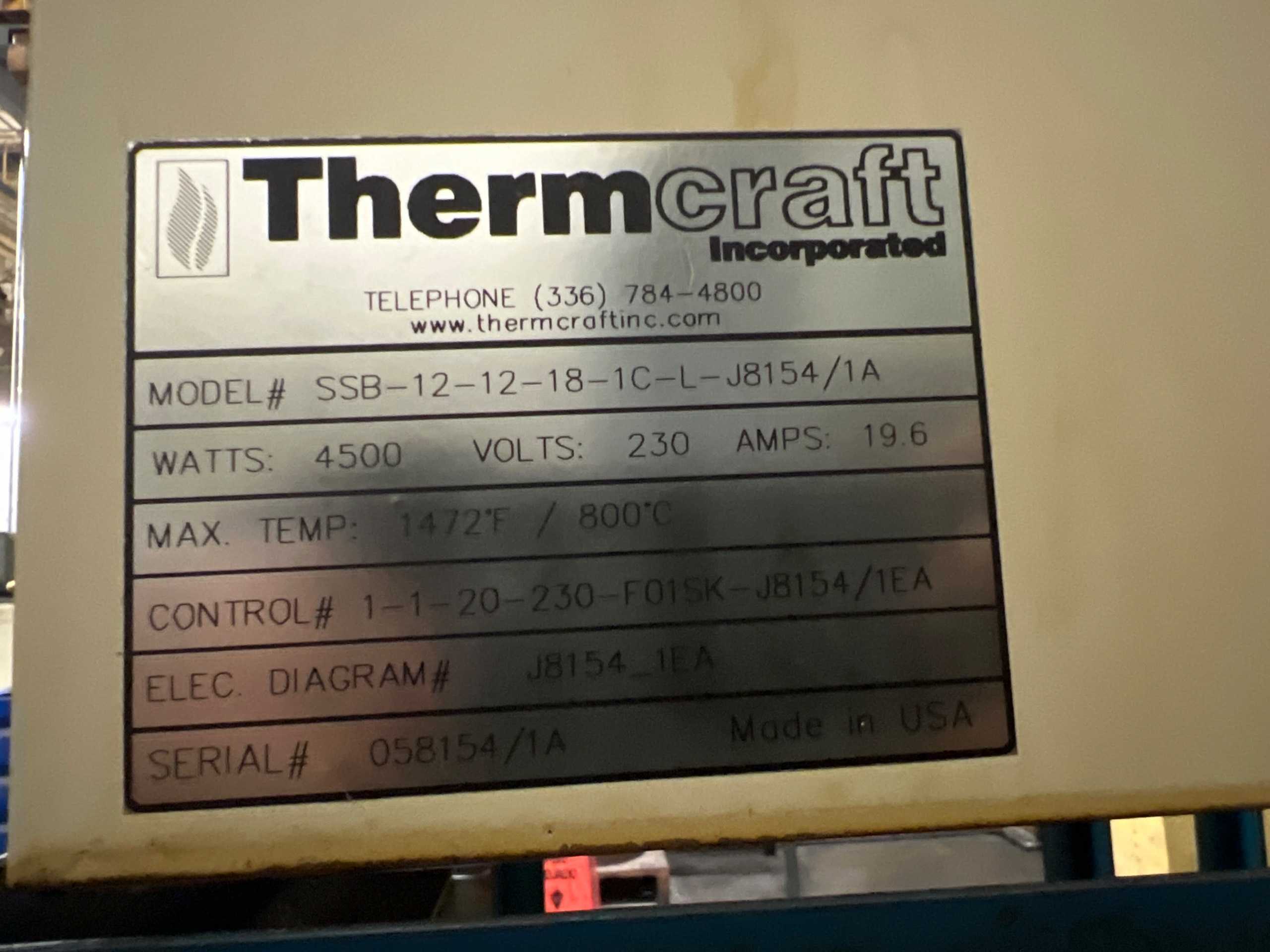 THERMCRAFT INCORPORATED SSB-12-12-18-1C-L-J8154/1A 1400 DEGREE FURNACE - FURNACES