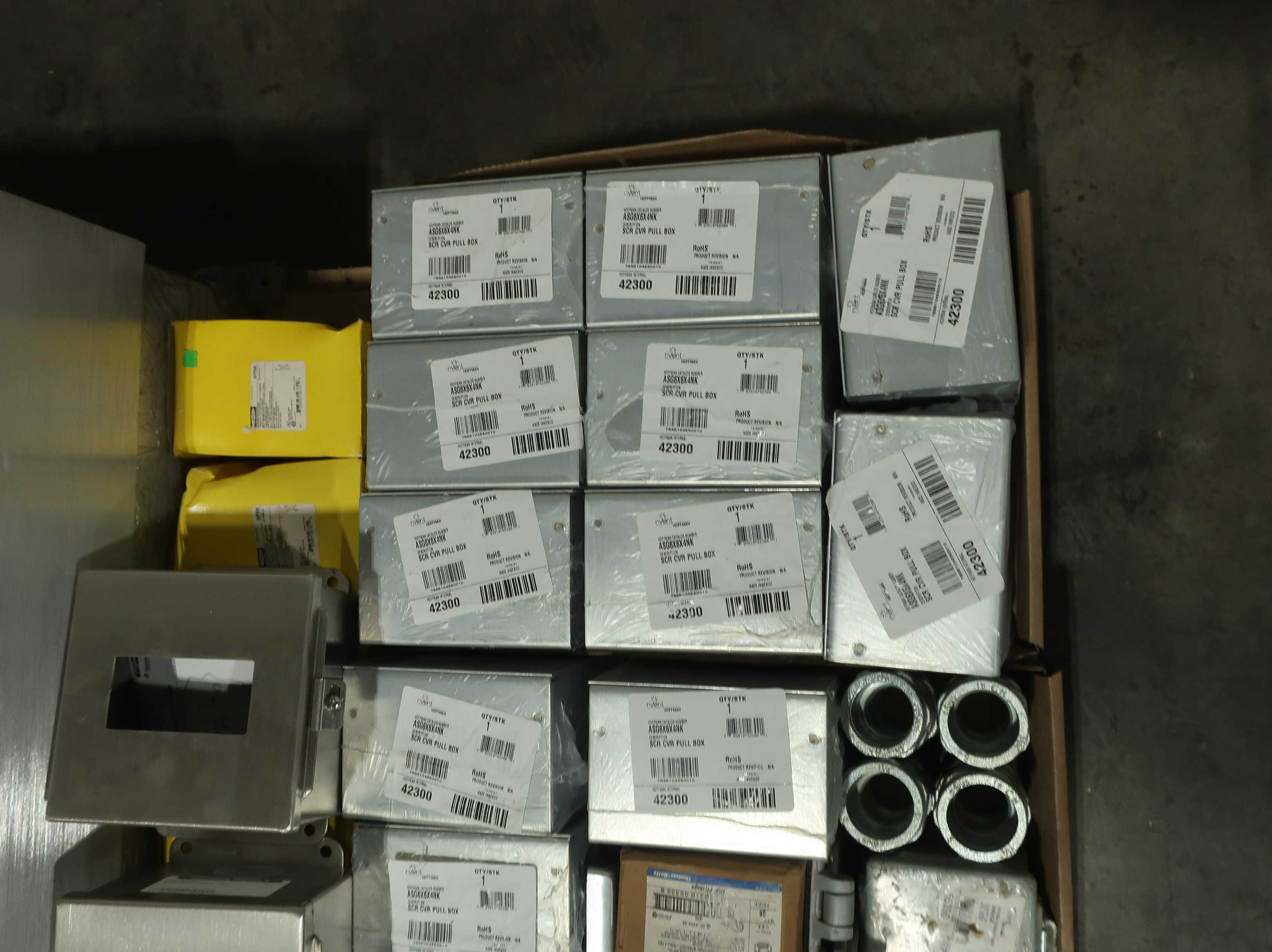 4 PALLETS OF ASSORTED CONDUIT, ENCLOSURES - ELECTRICAL COMPONENTS