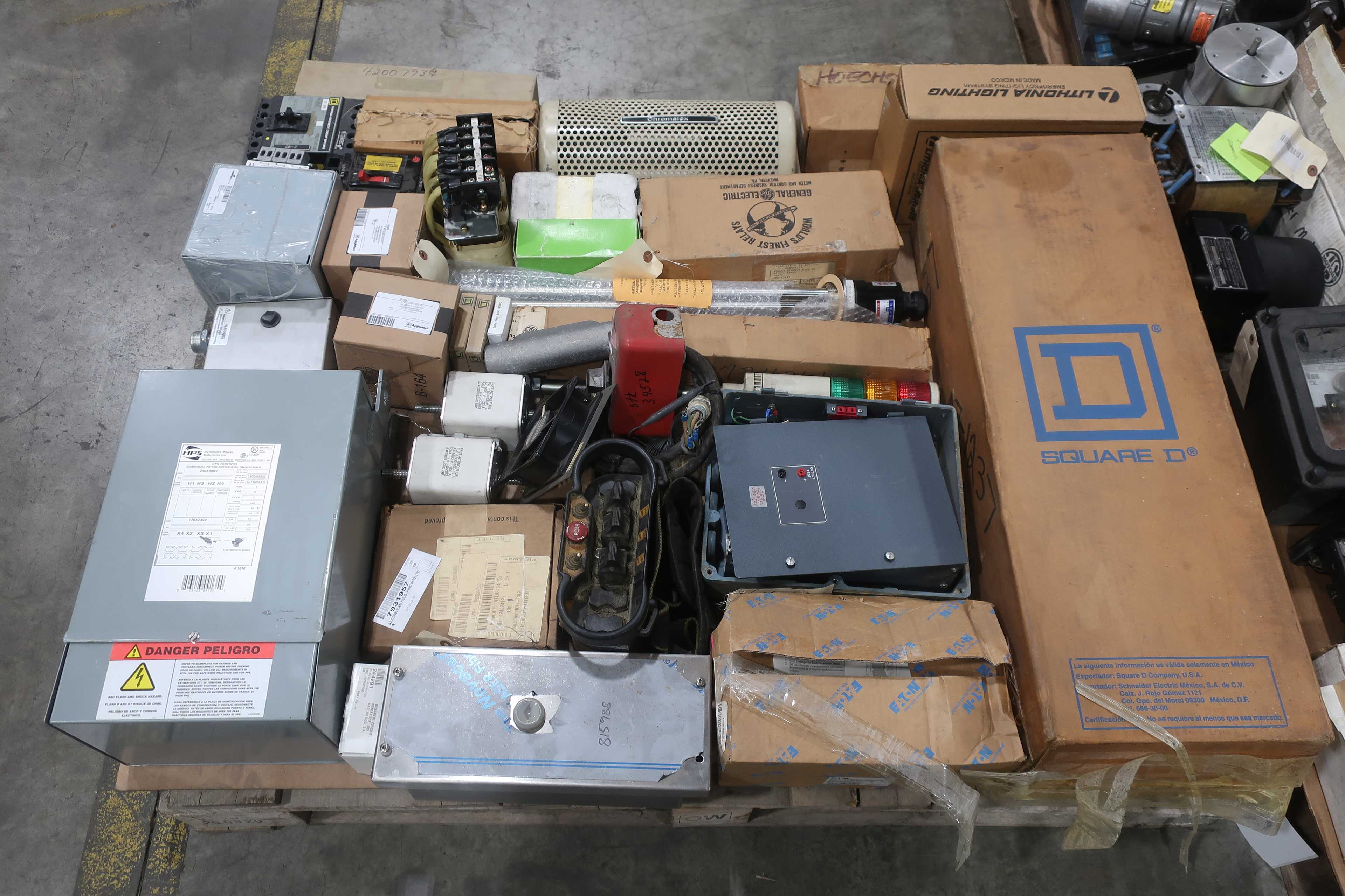 3 PALLETS OF ASSORTED ELECTRICAL CONTROLS - ELECTRICAL COMPONENTS